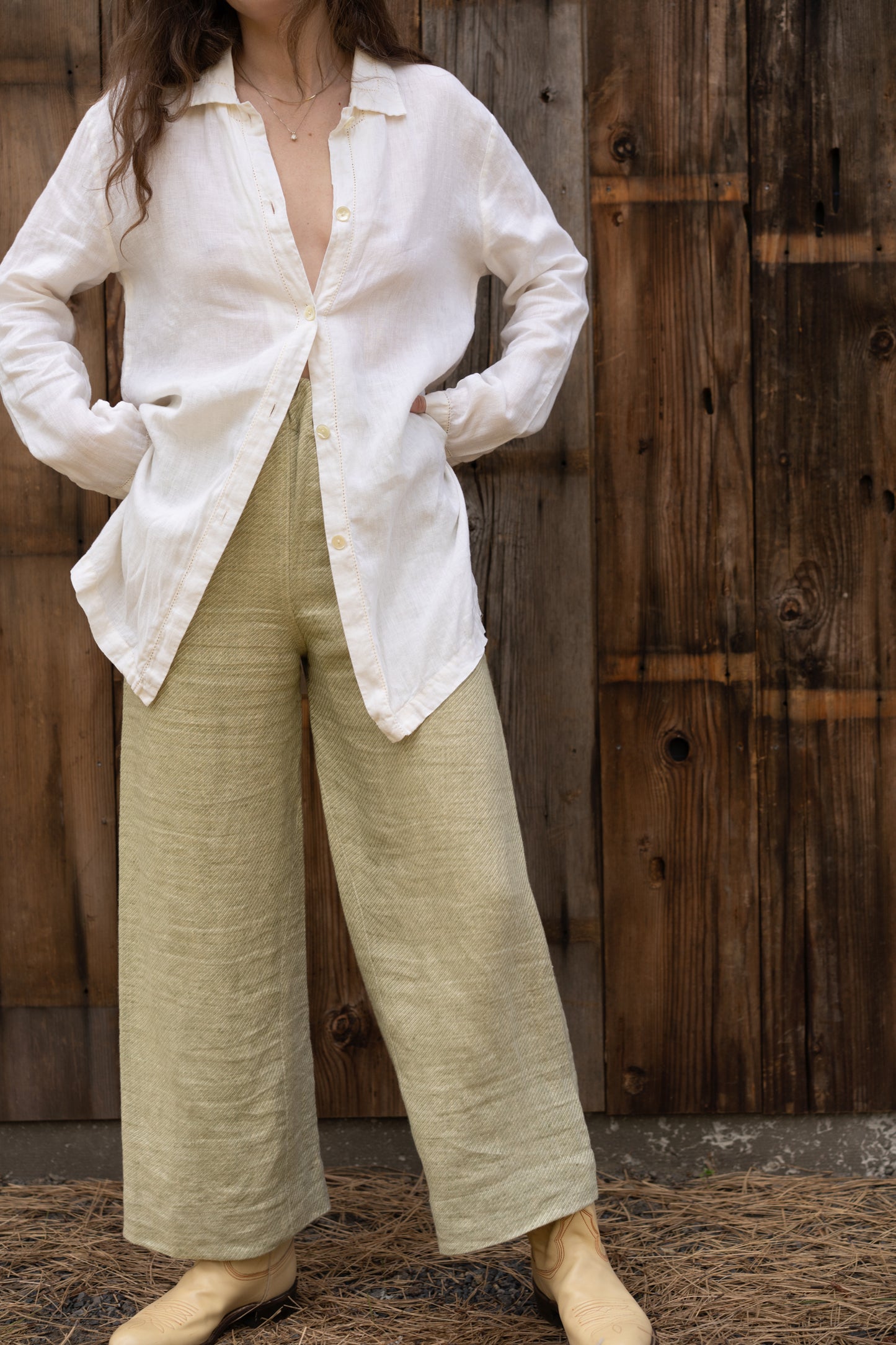 Hemstitch Linen Button Down