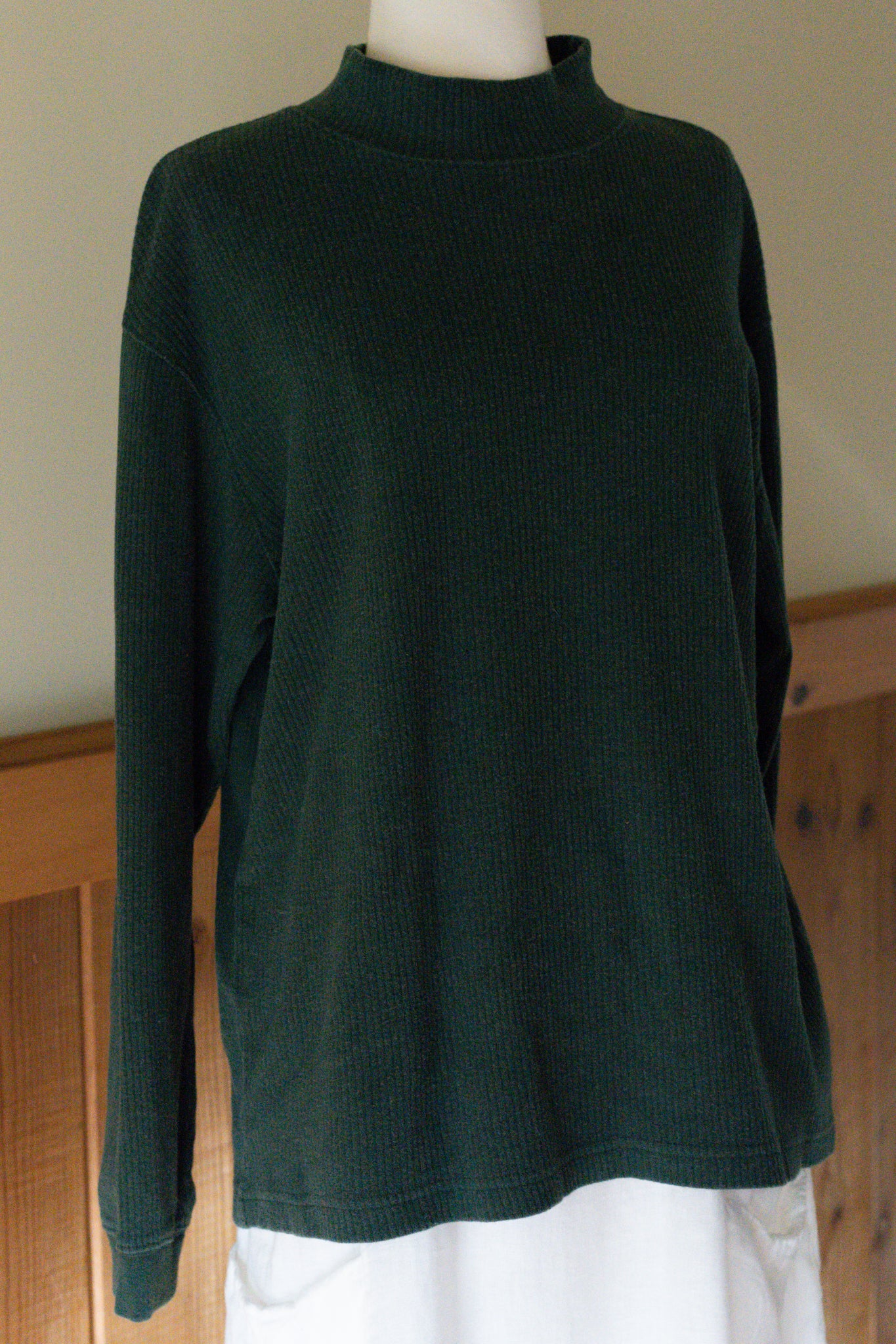 Cotton Ribbed Mock-Neck — Evergreen