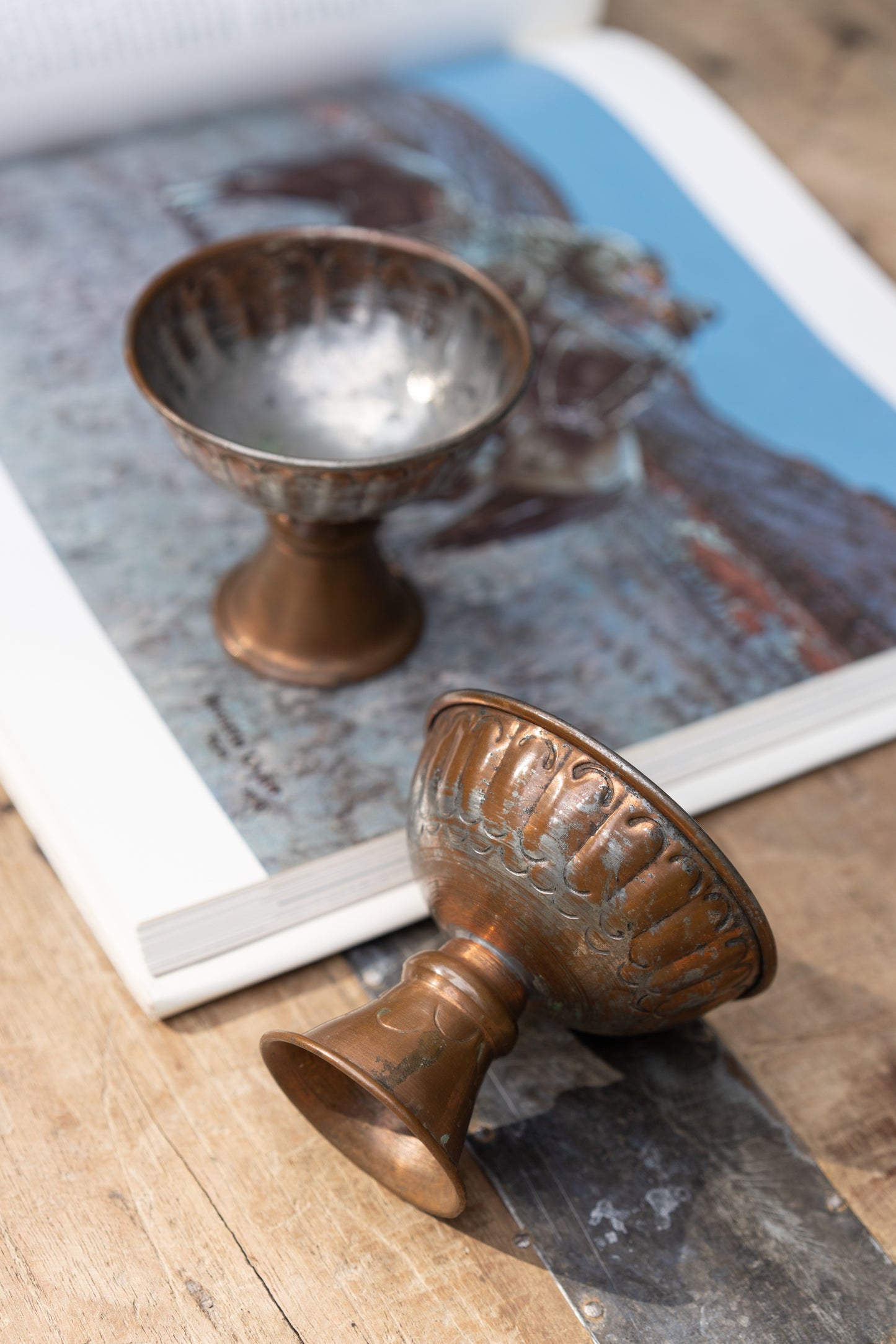 Copper Pedestal Dishes — Set of 2