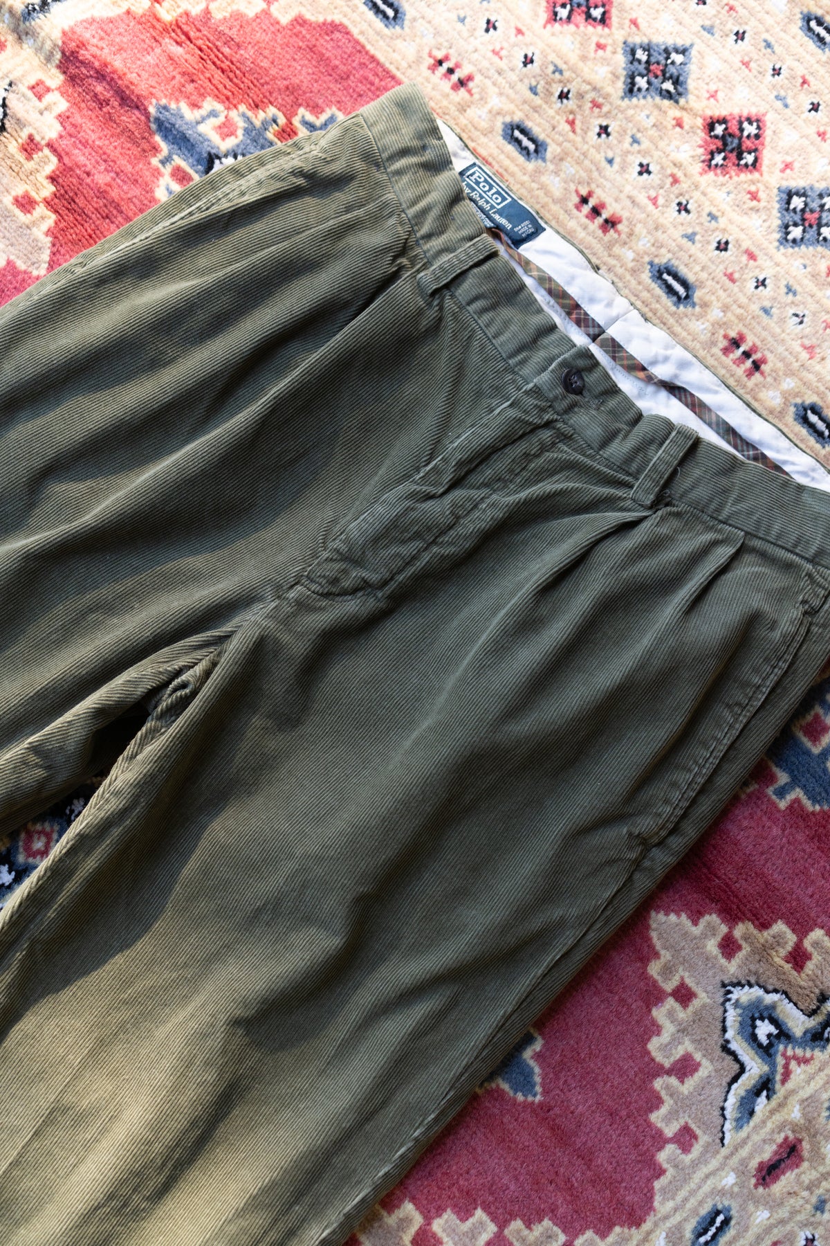 Polo RL Olive Green Corduroy Pleated Trousers