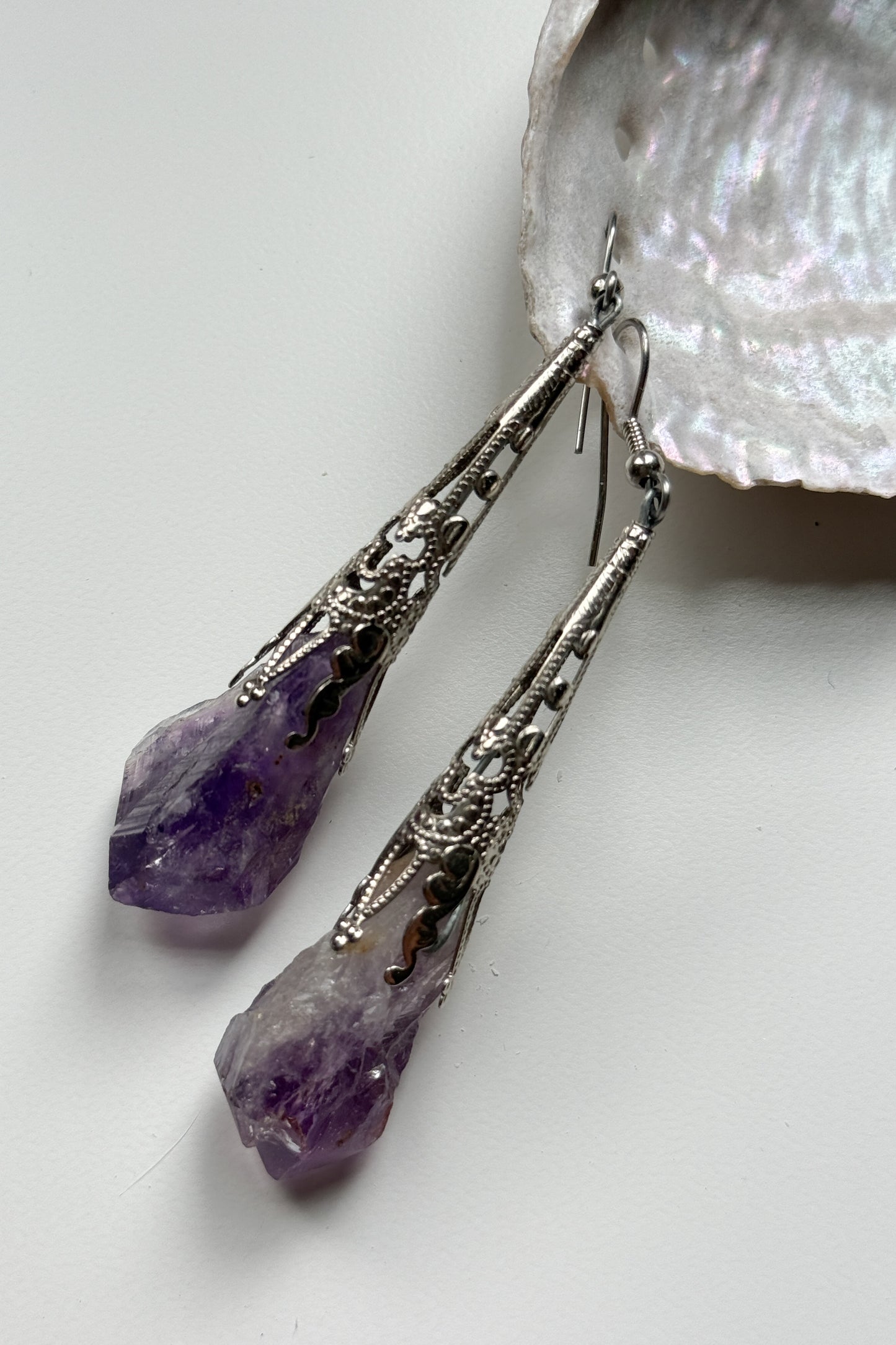 Amethyst Filigree Drop Earrings