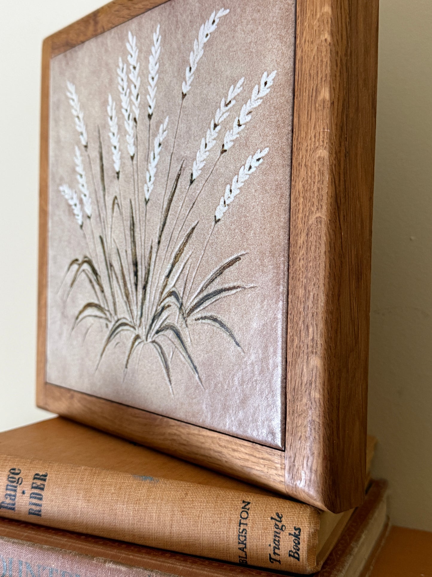 Framed Botanical Ceramic Tile Art – Solid Wood Frame