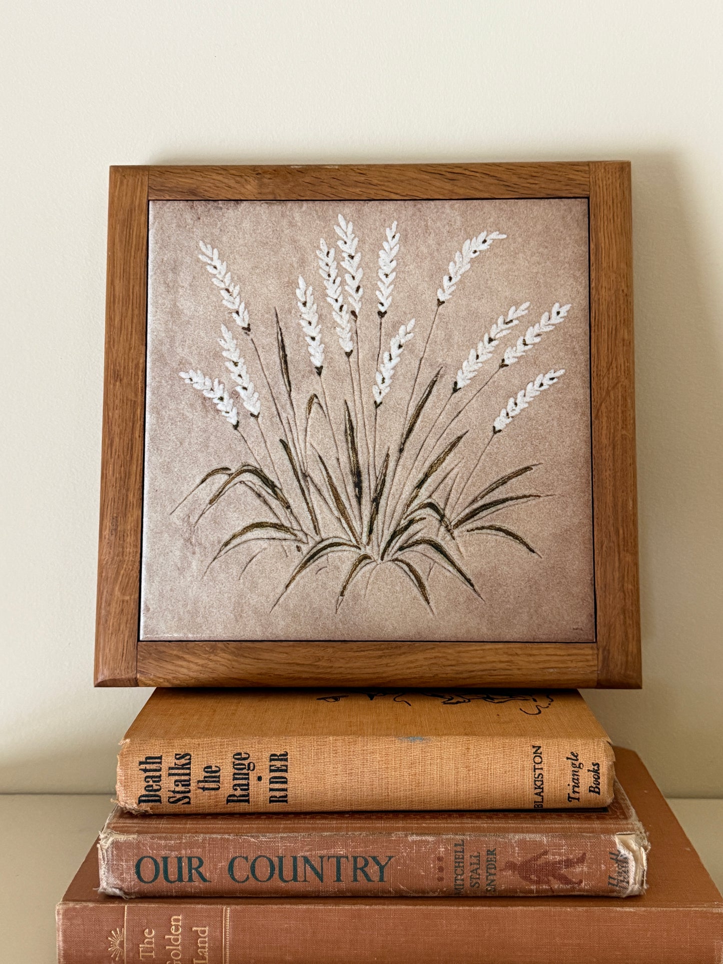 Framed Botanical Ceramic Tile Art – Solid Wood Frame