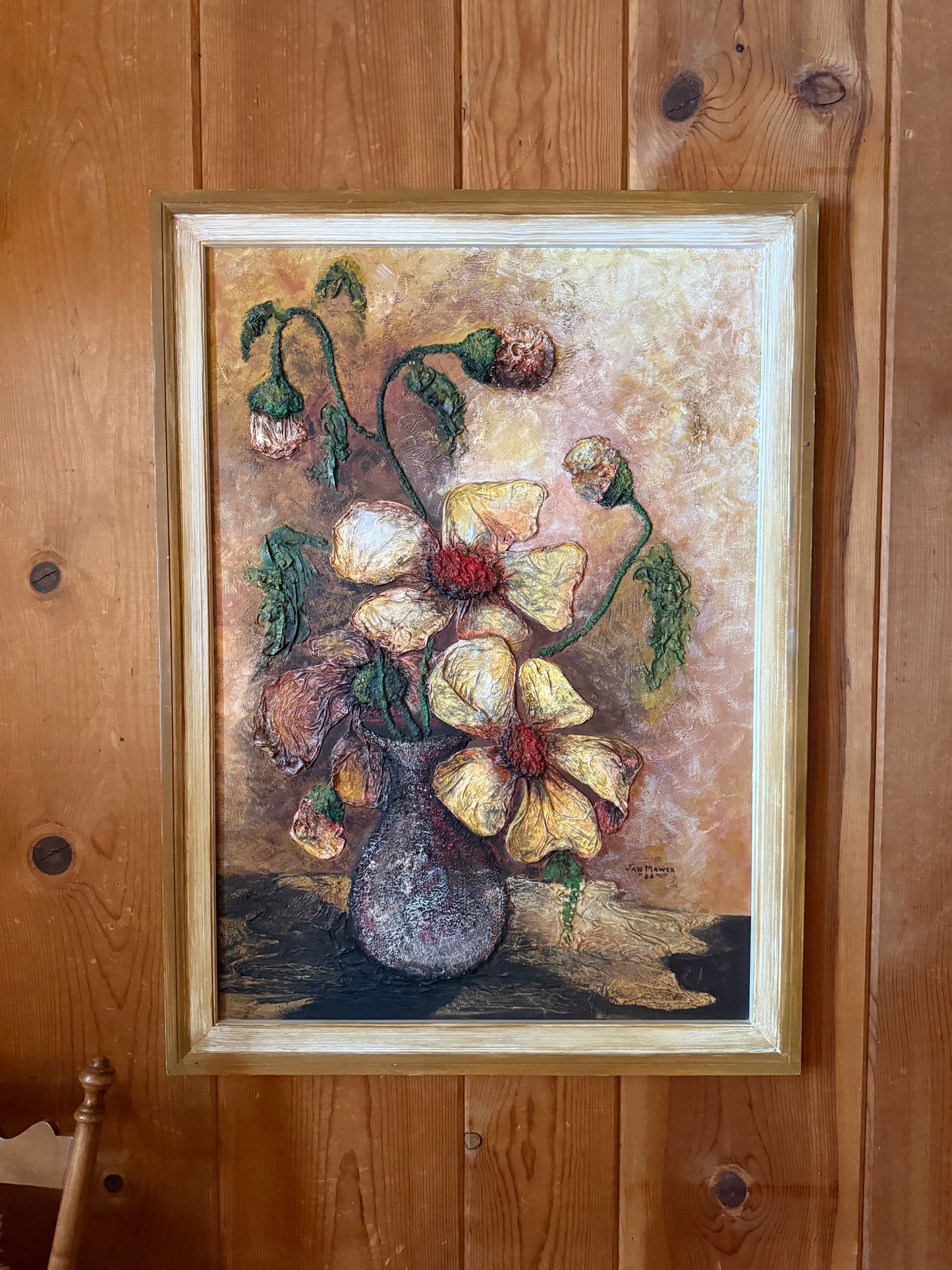 Original Signed Mixed Media Floral Painting – 1968