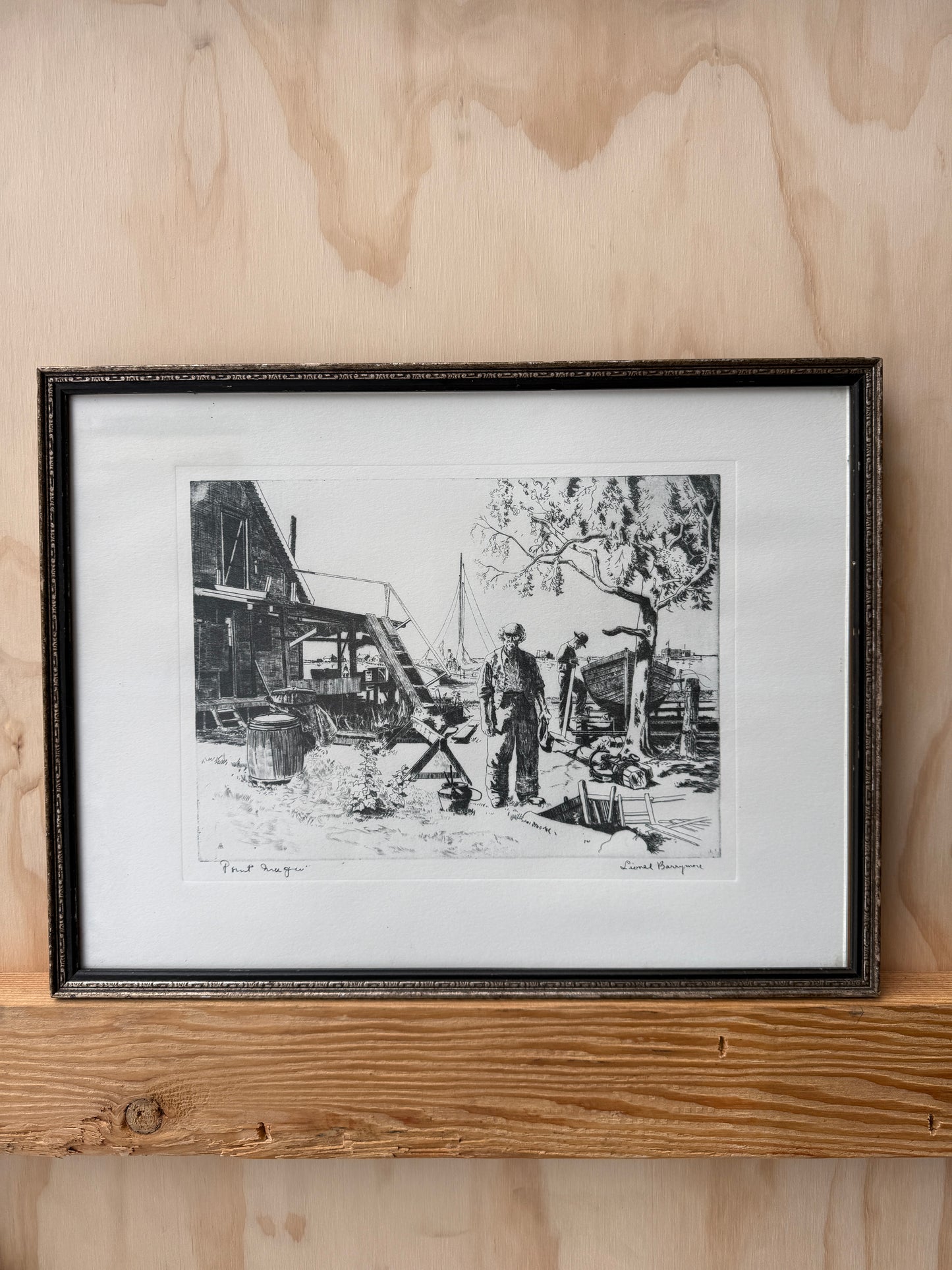 Framed Vintage Etching – “Point Mugu” by Lionel Barrymore
