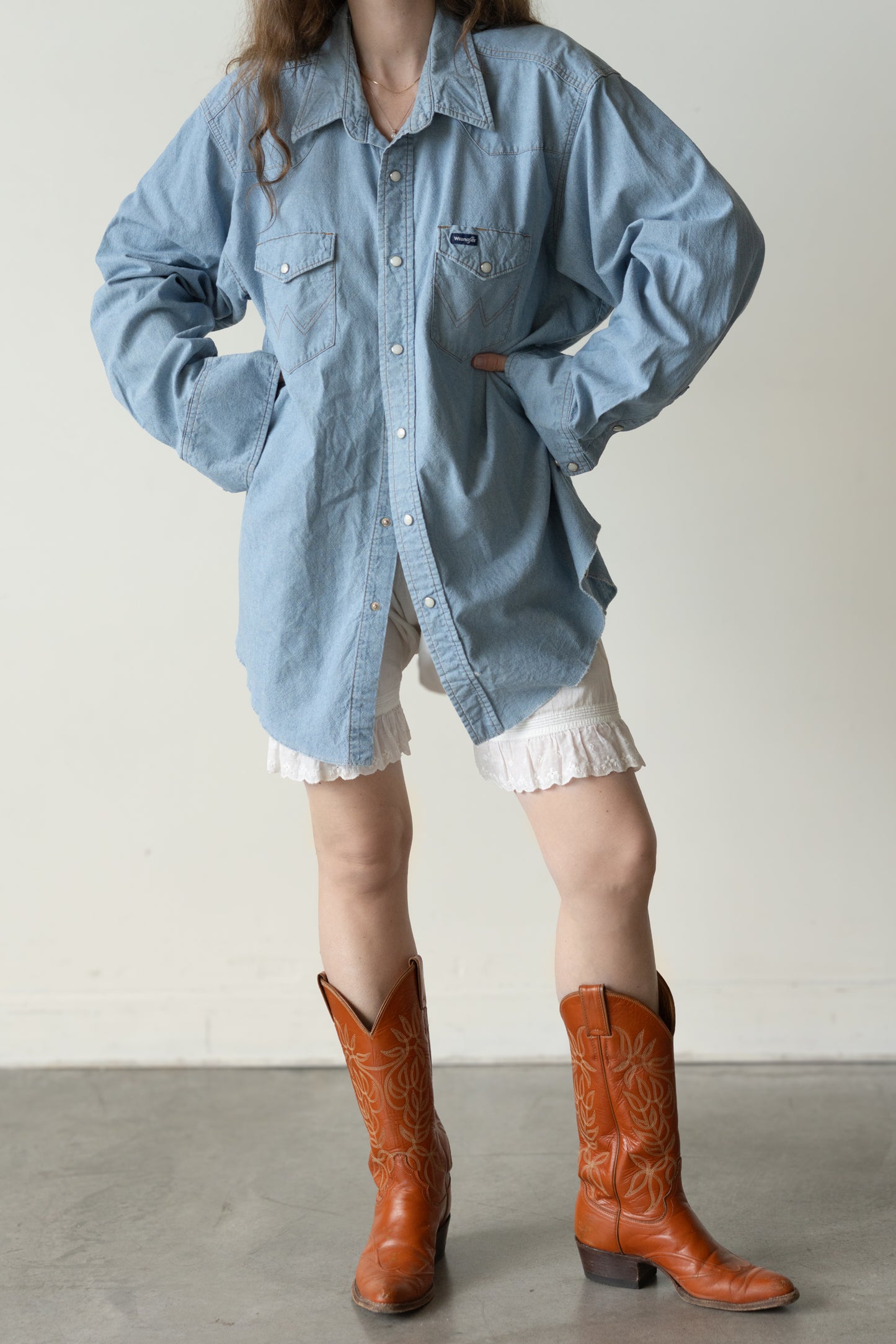 Wrangler Pearl Snap Chambray Western Shirt
