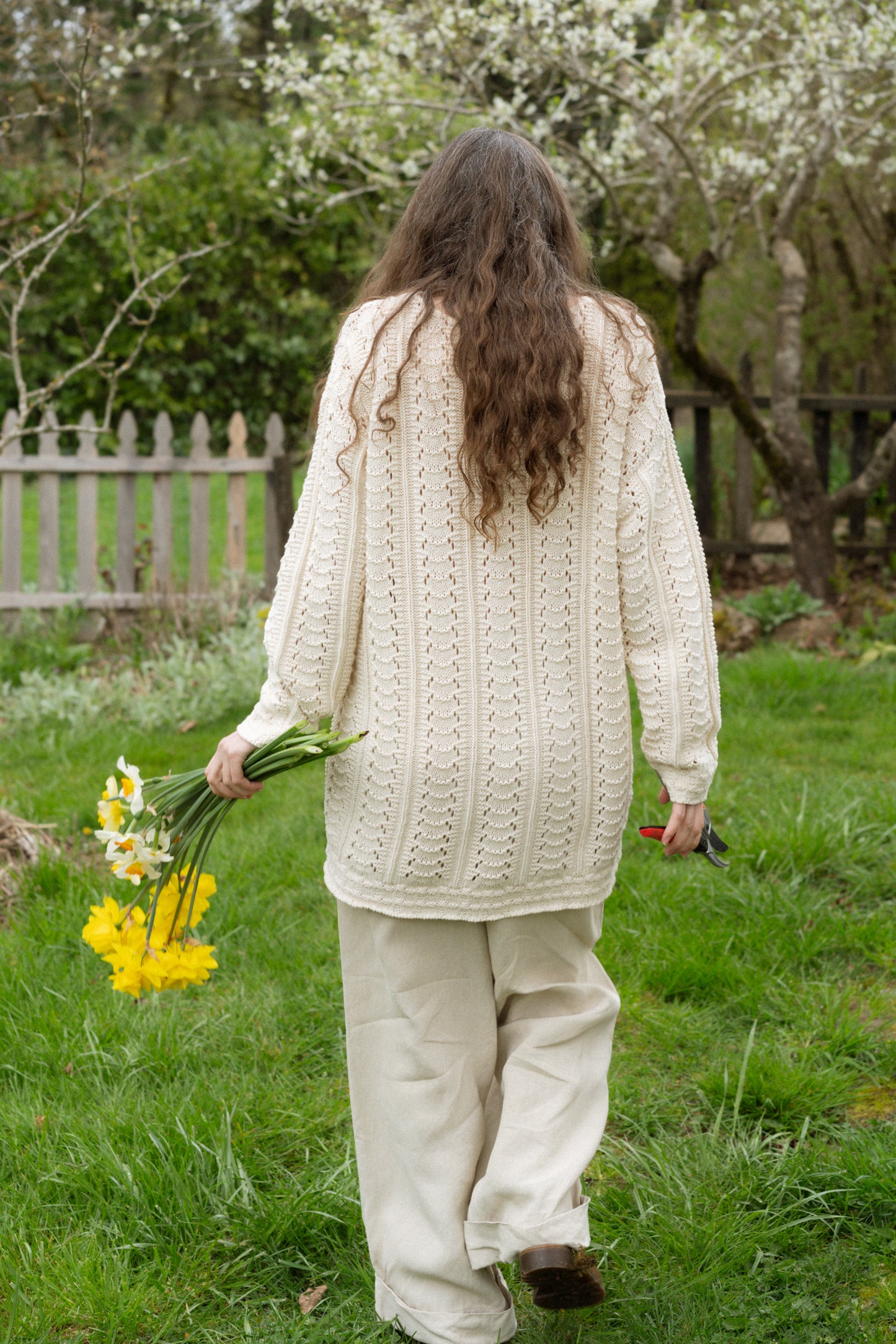 Cream Open Knit Cotton Sweater