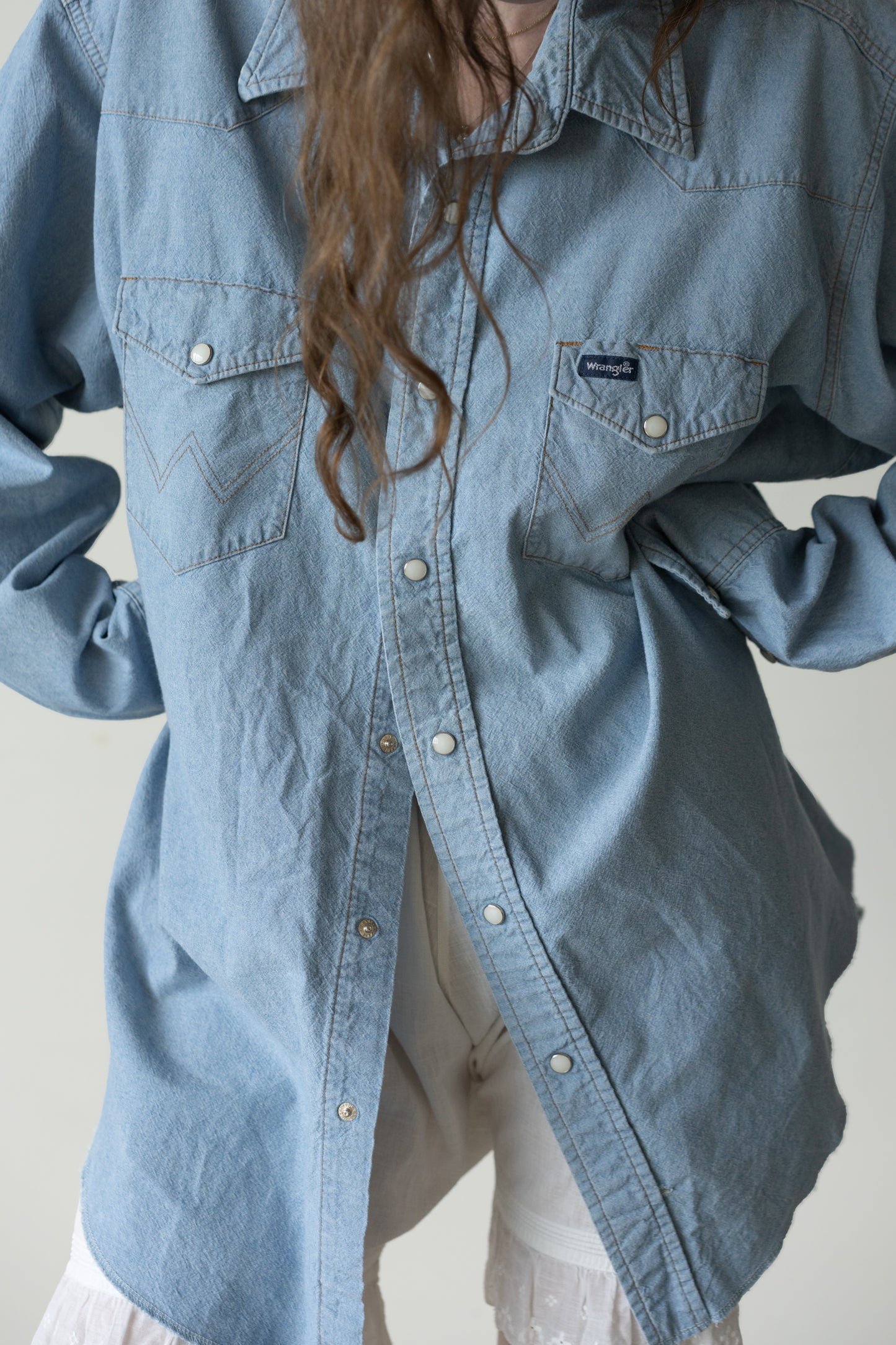 Wrangler Pearl Snap Chambray Western Shirt
