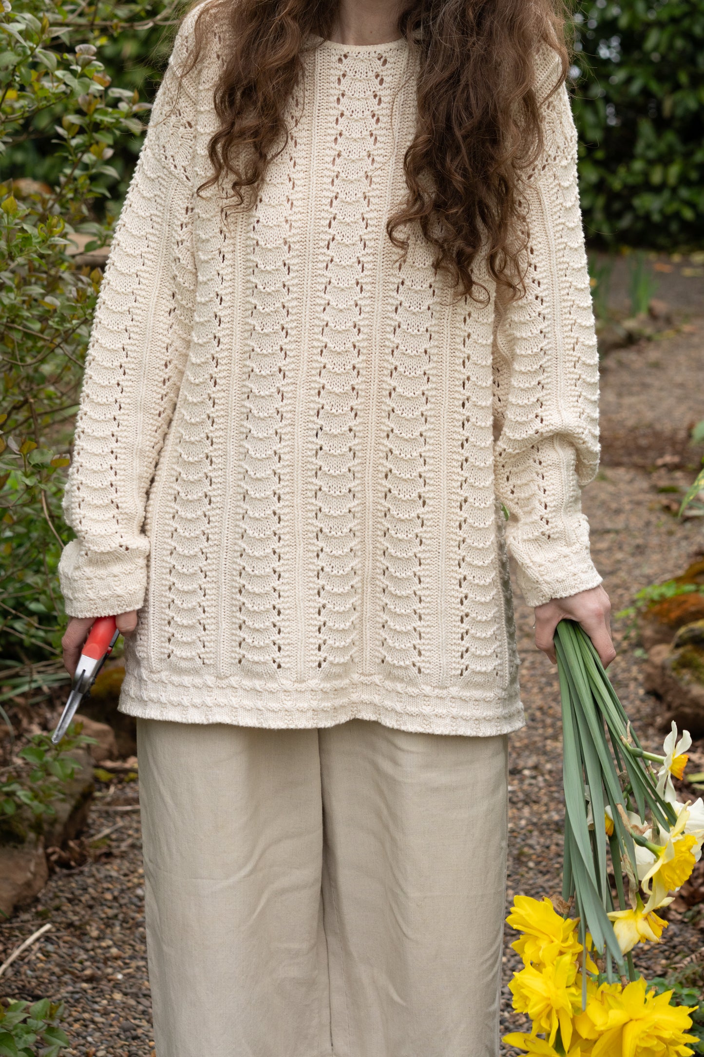 Cream Open Knit Cotton Sweater