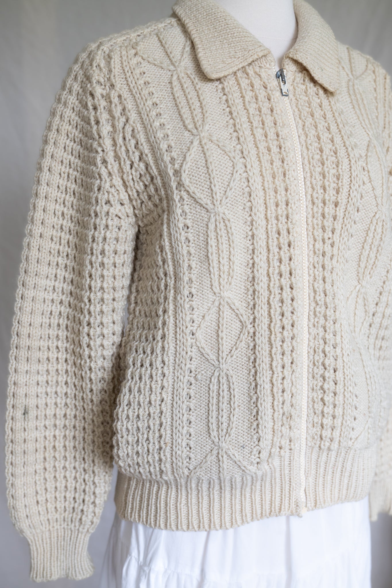 Wool Cableknit Zip-up Sweater