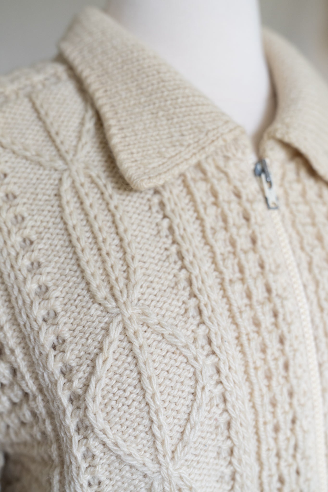 Wool Cableknit Zip-up Sweater