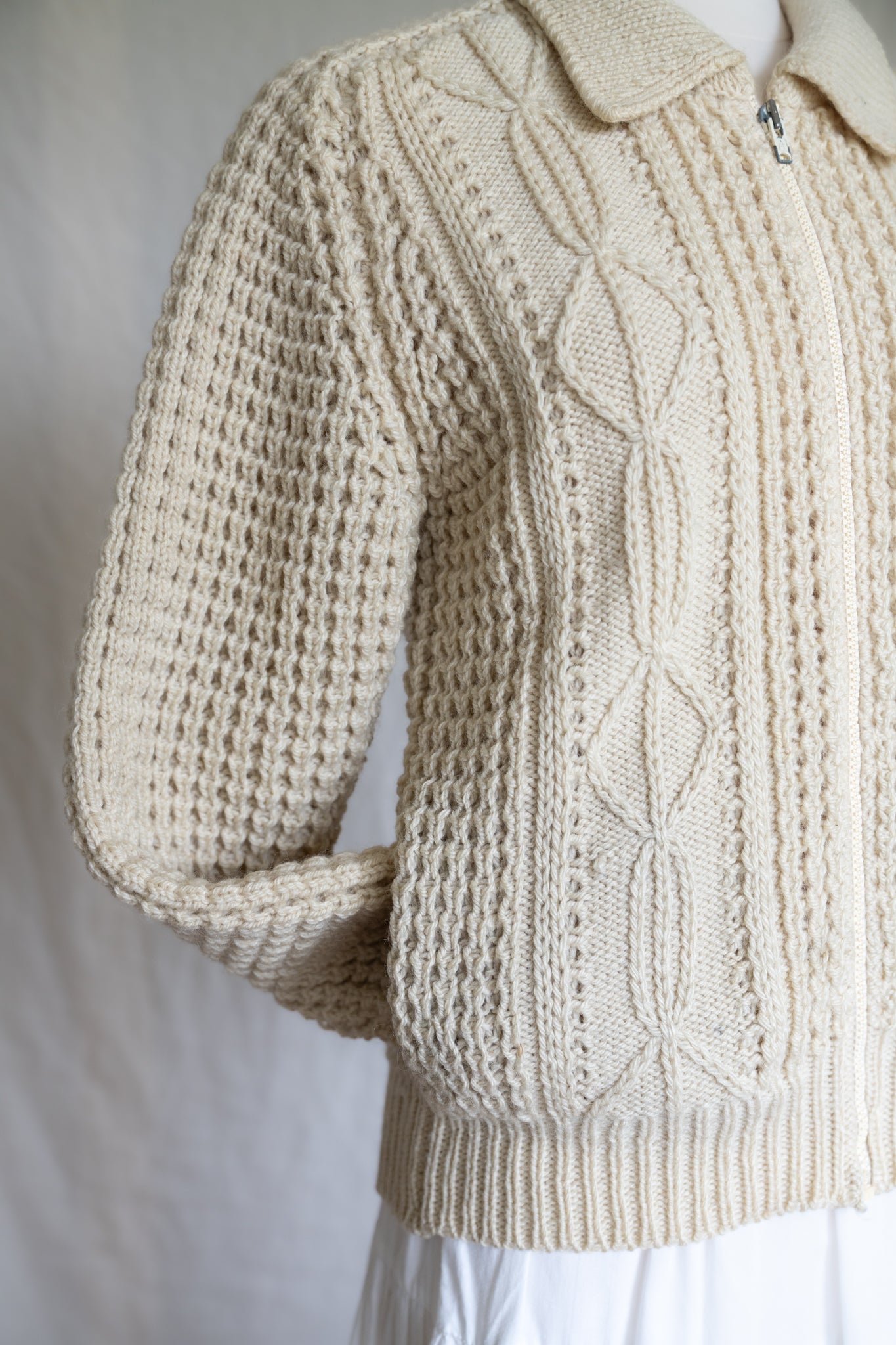 Wool Cableknit Zip-up Sweater