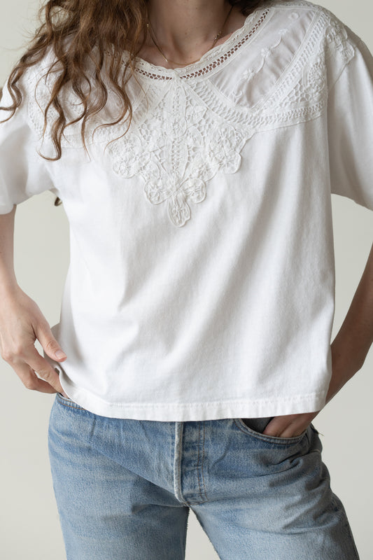 Embroidered Lace Yoke Tee