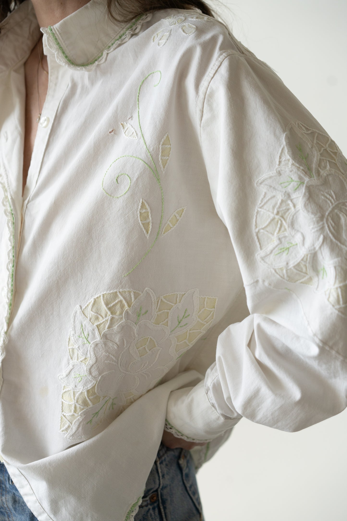 1970s Appliqué Cotton Blouse