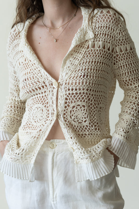 Pleated Crochet Cardigan