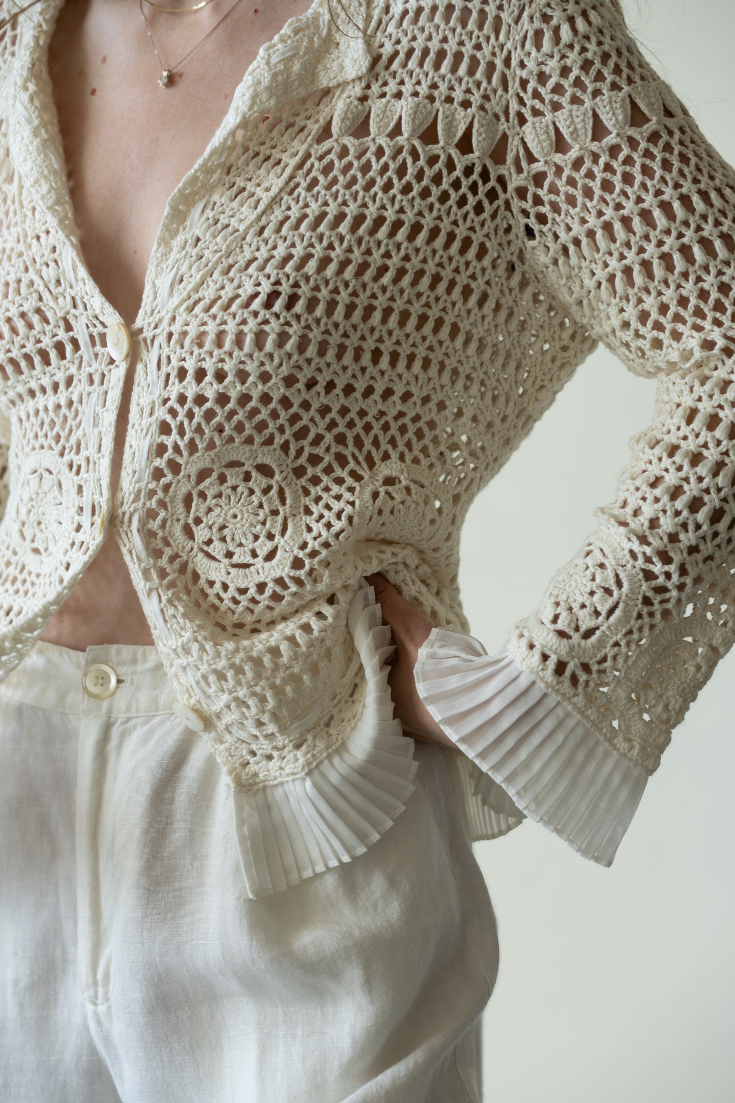 Pleated Crochet Cardigan