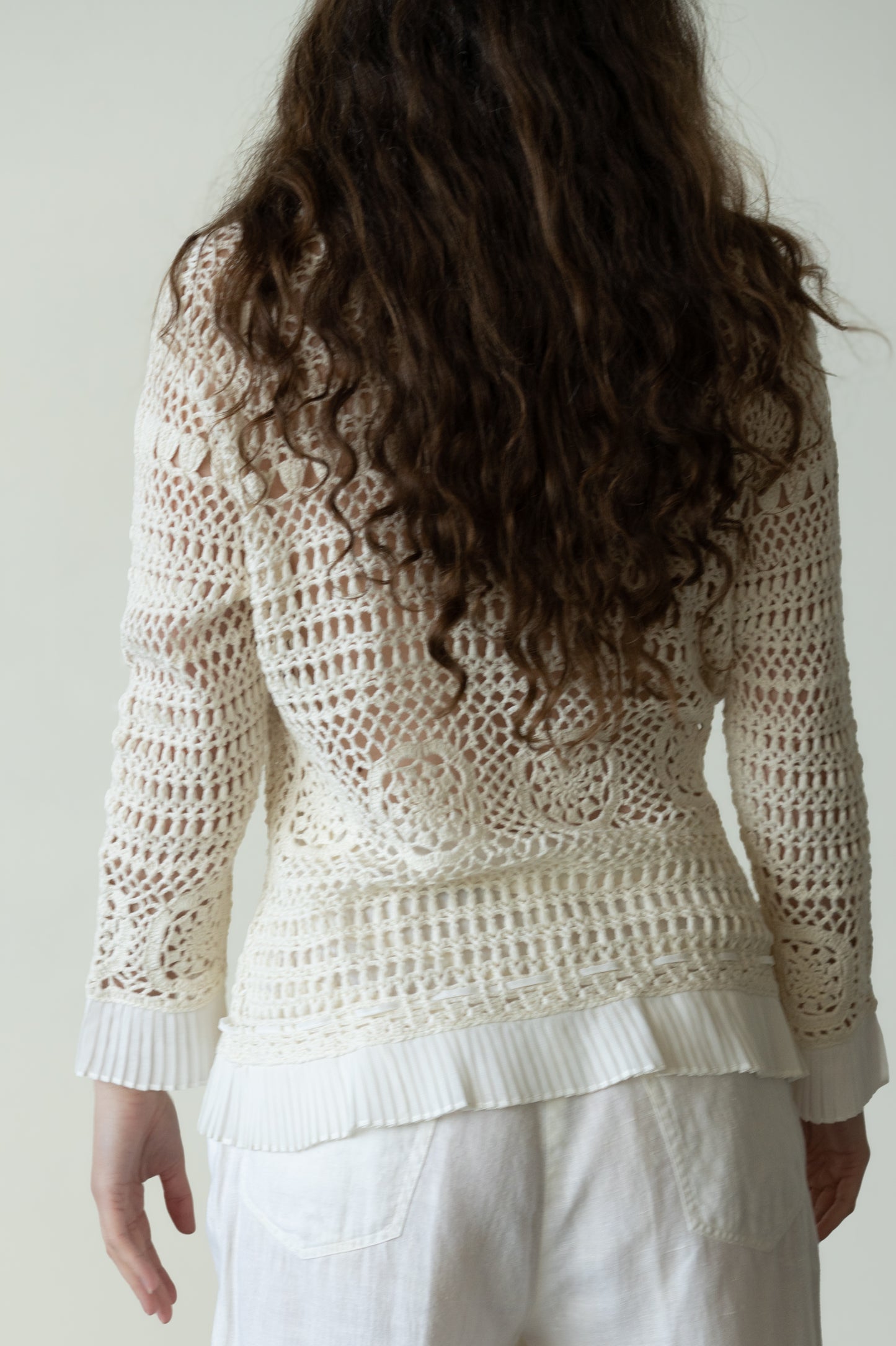 Pleated Crochet Cardigan
