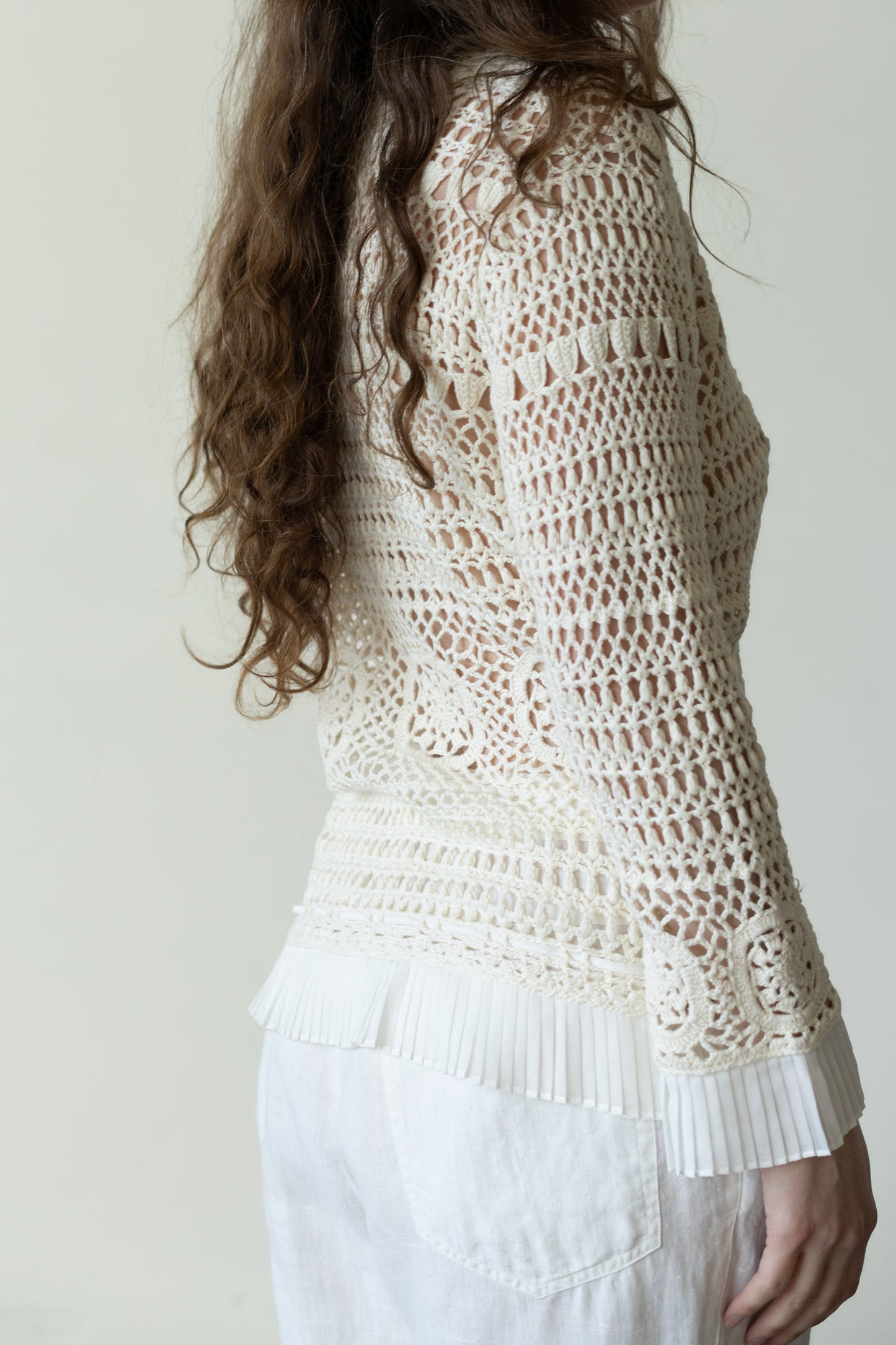 Pleated Crochet Cardigan