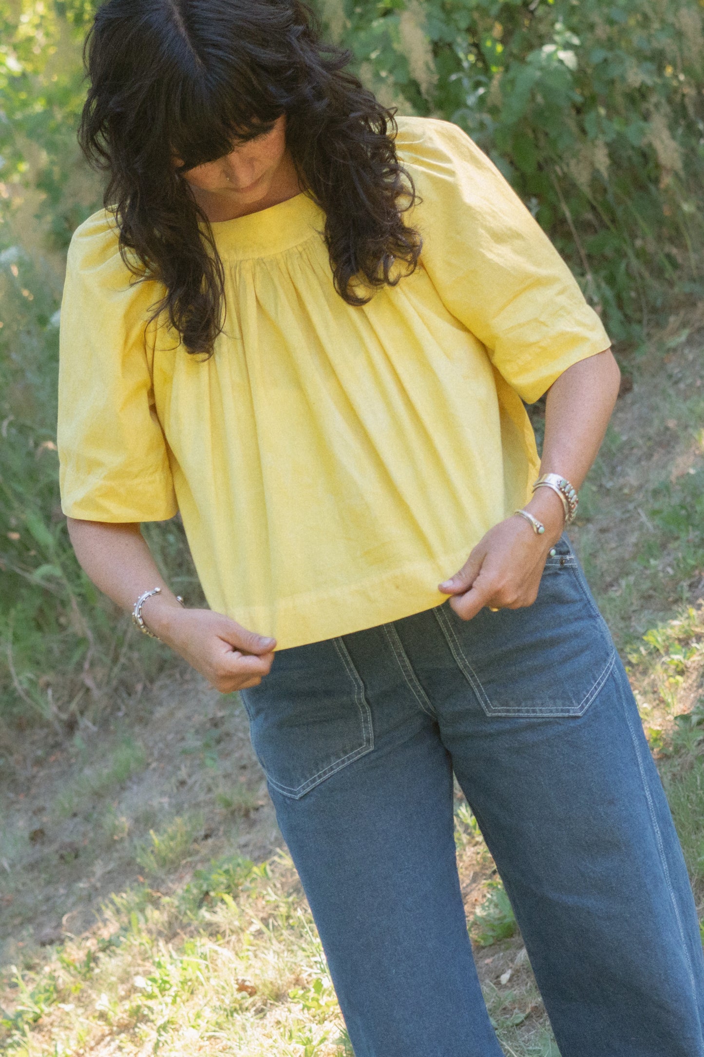 Botanically Dyed Cotton Gathered Blouse
