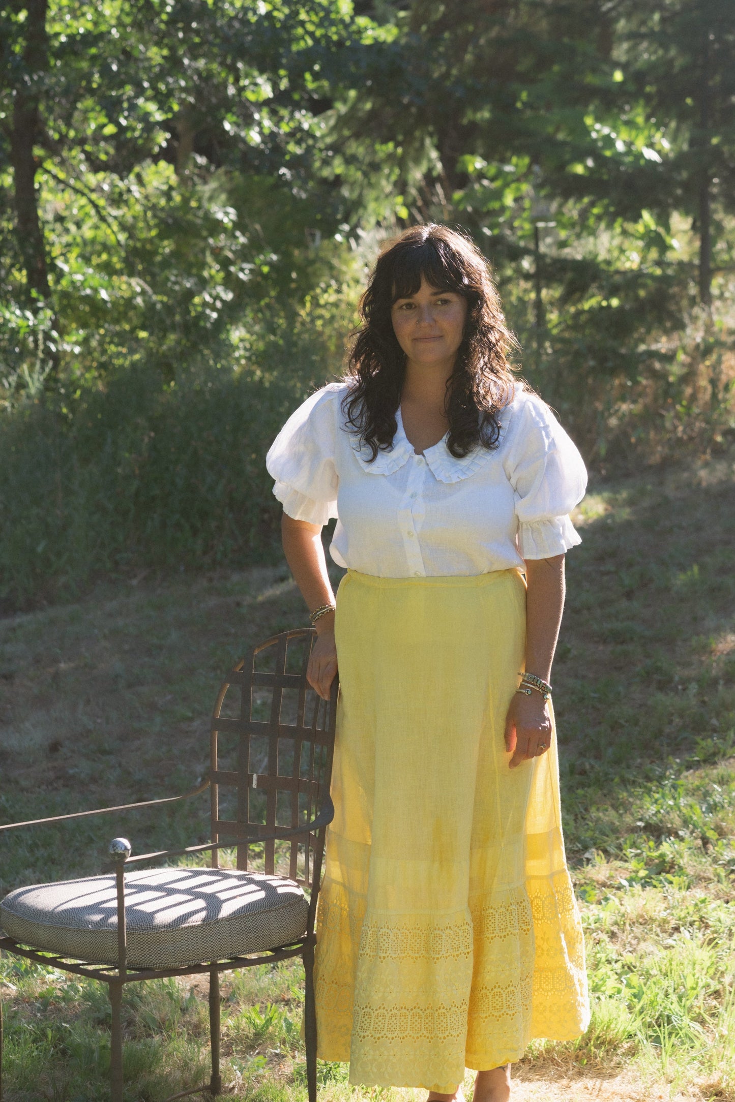 Botanically Dyed Antique Cotton Eyelet Skirt