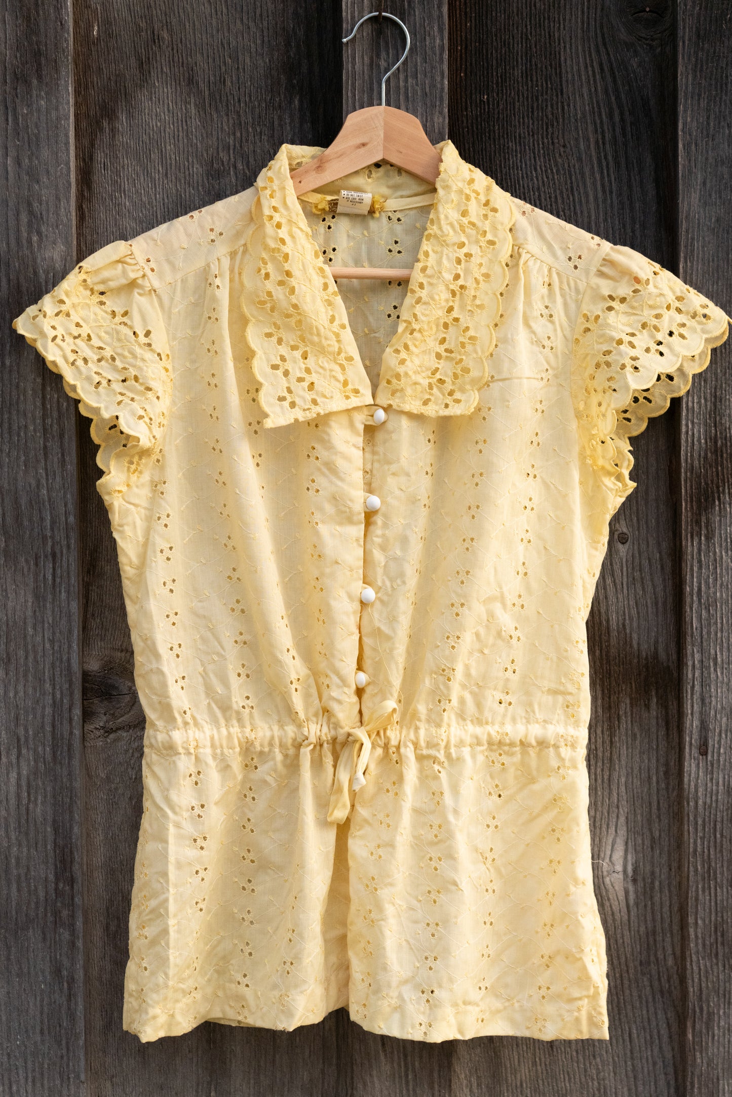 Botanically Dyed Vintage Eyelet Drawstring Blouse
