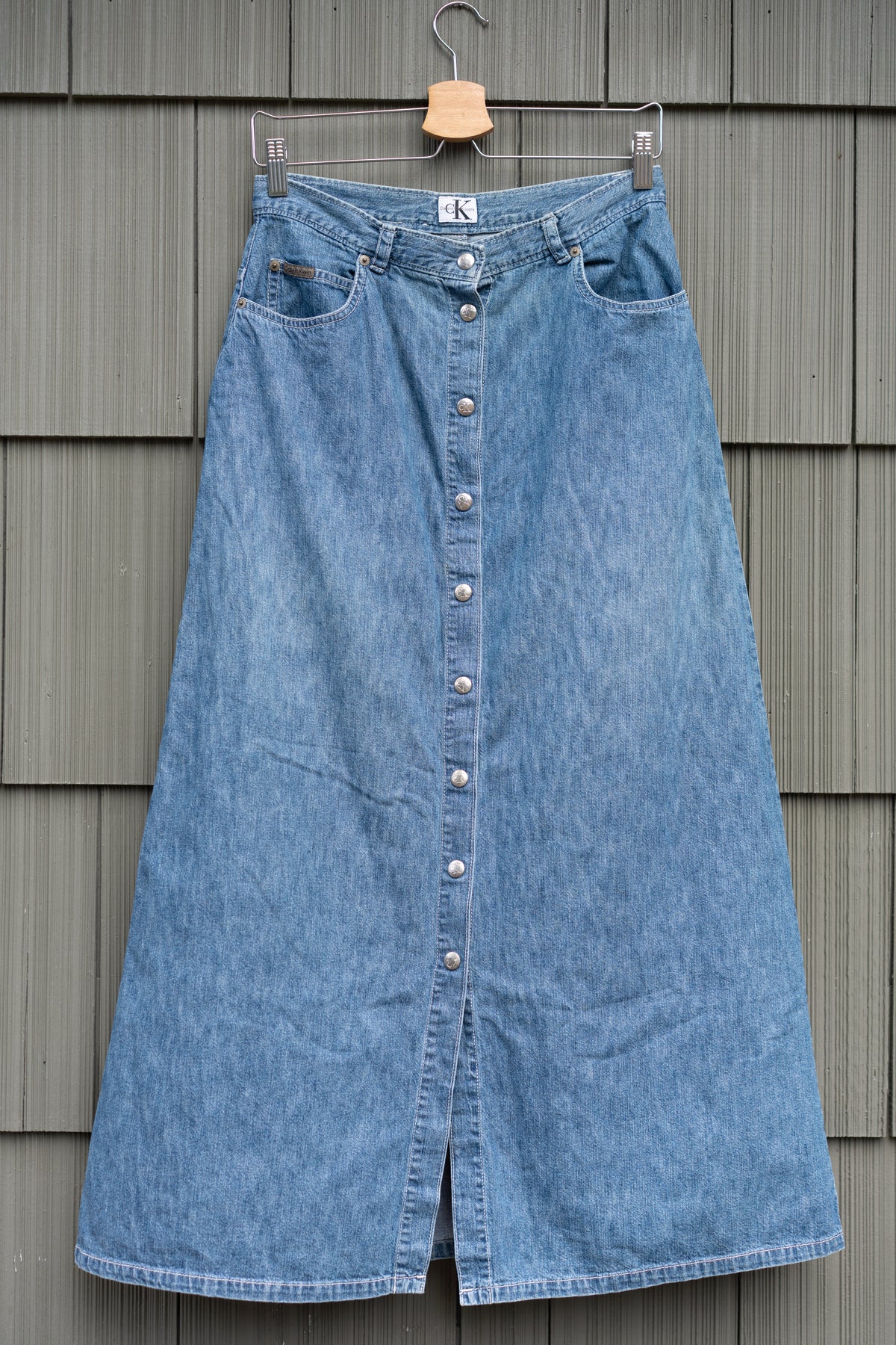 Calvin Klein Button Front Denim Maxi Skirt