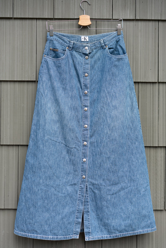Calvin Klein Button Front Denim Maxi Skirt