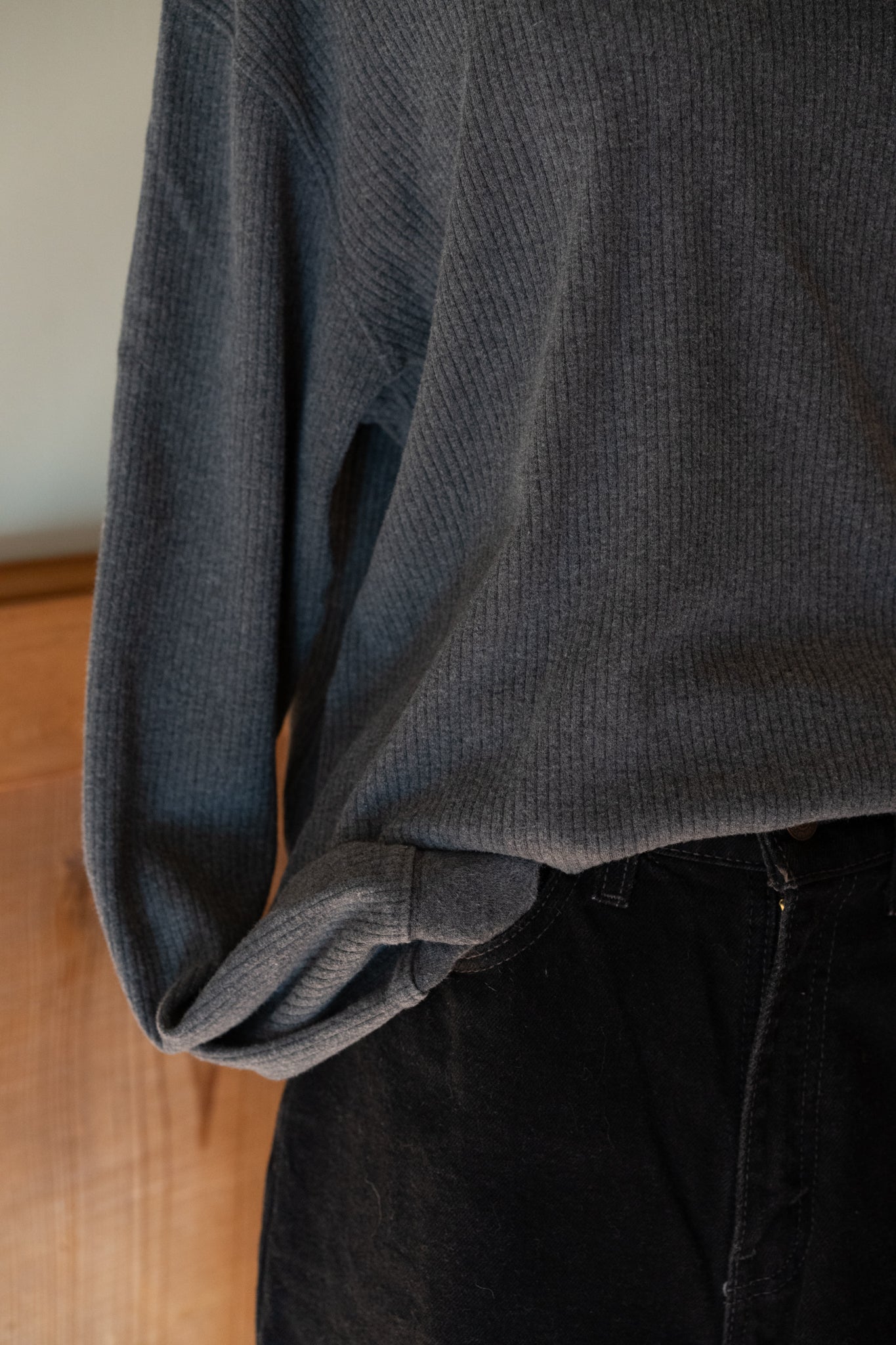 Cotton Ribbed Mock-Neck — Soft Charcoal