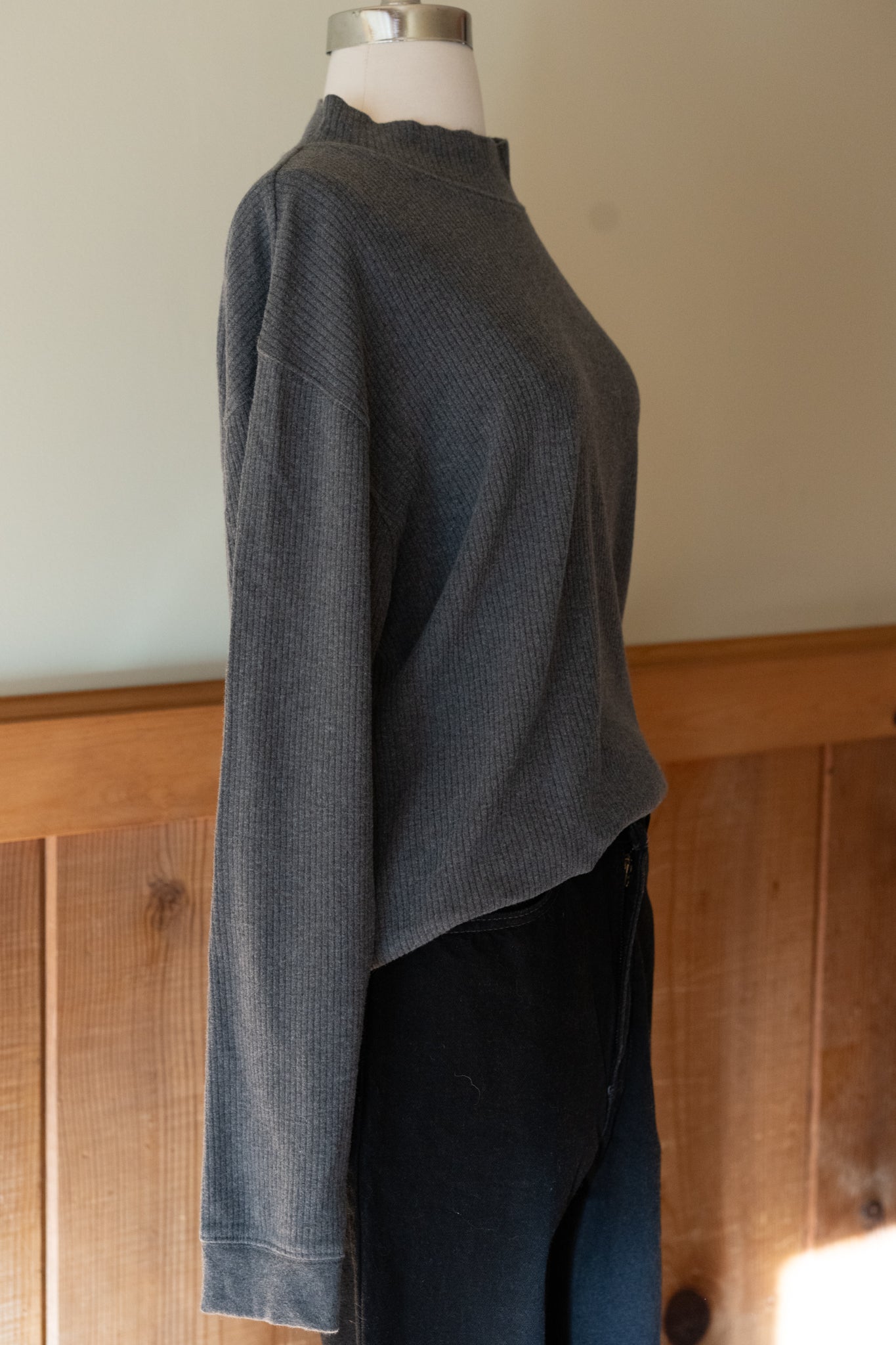 Cotton Ribbed Mock-Neck — Soft Charcoal