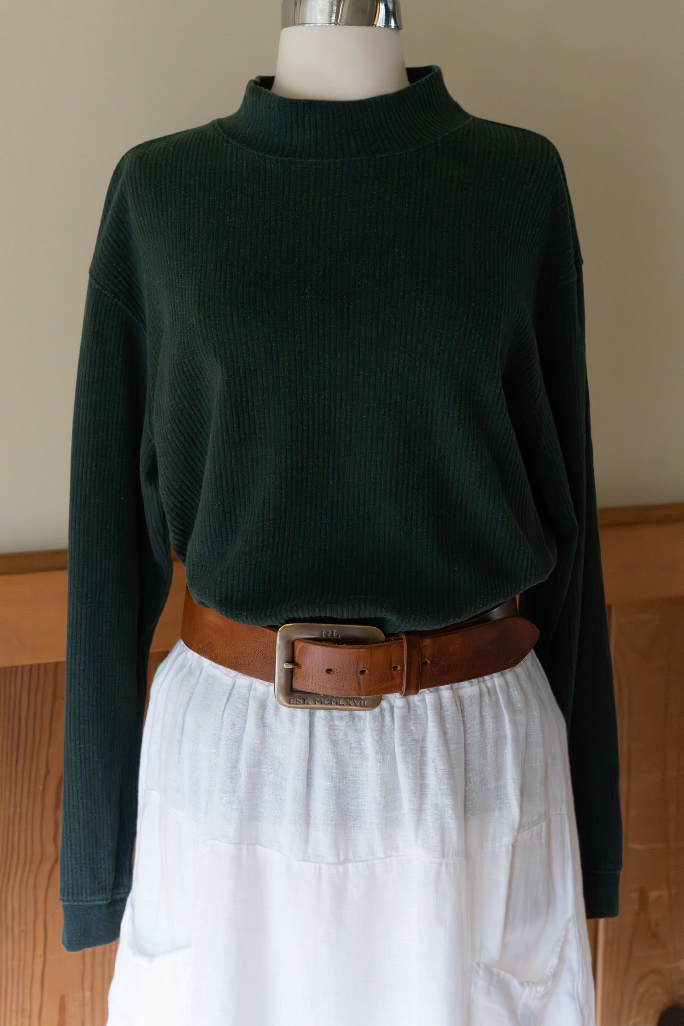 Cotton Ribbed Mock-Neck — Evergreen