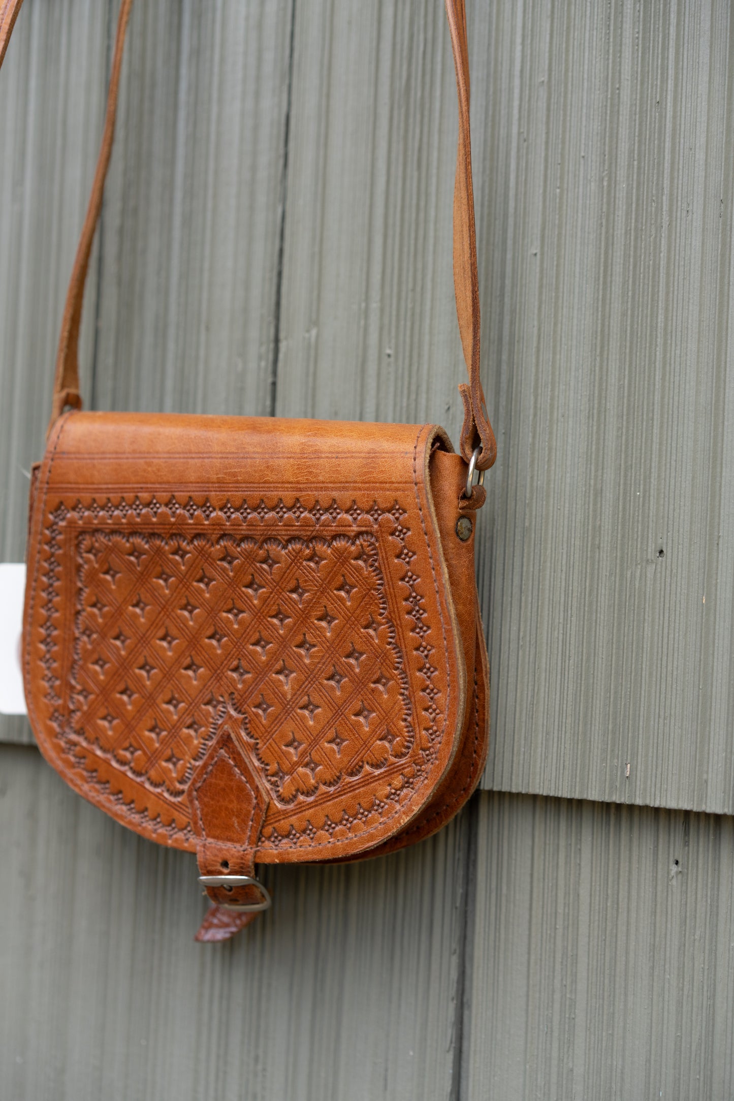 Tooled Leather Crossbody Bag