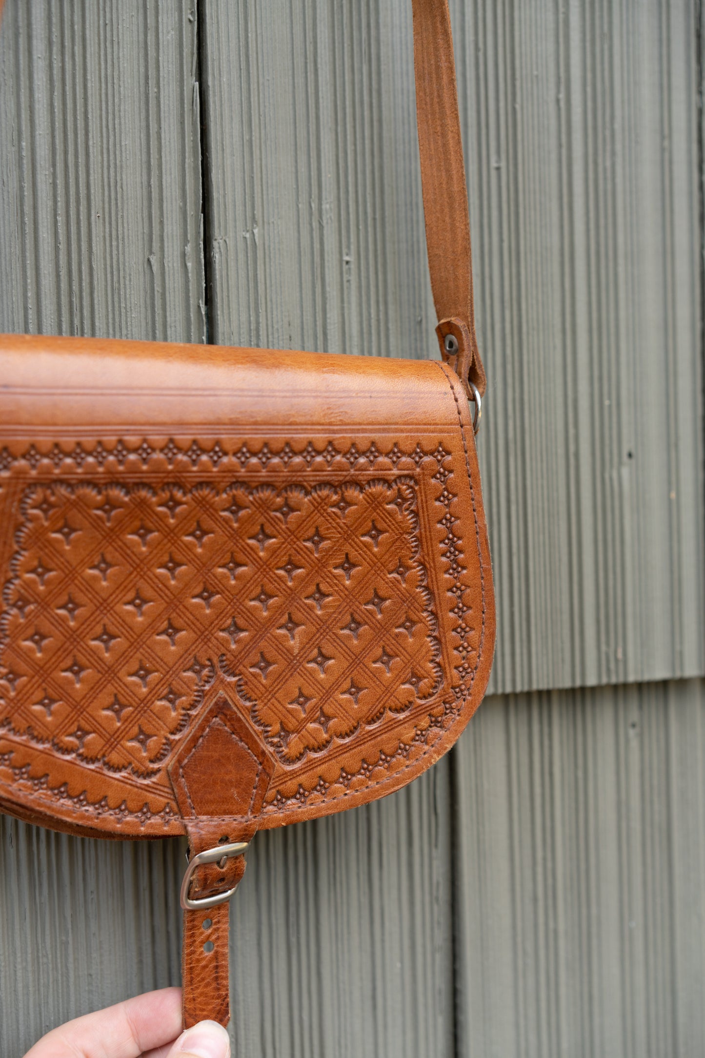 Tooled Leather Crossbody Bag