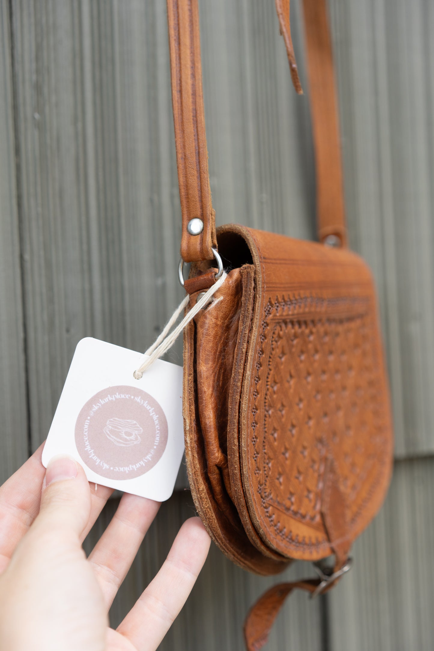 Tooled Leather Crossbody Bag
