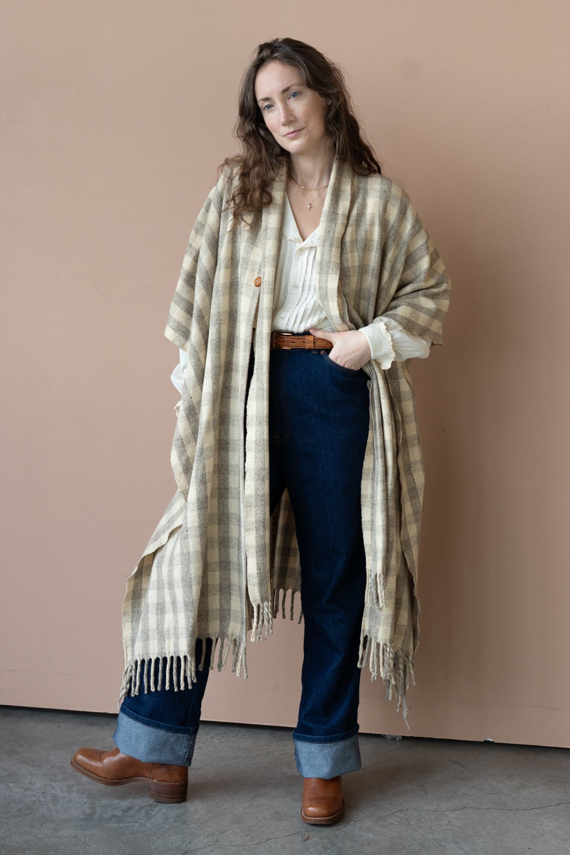 Checkered Wool Cape