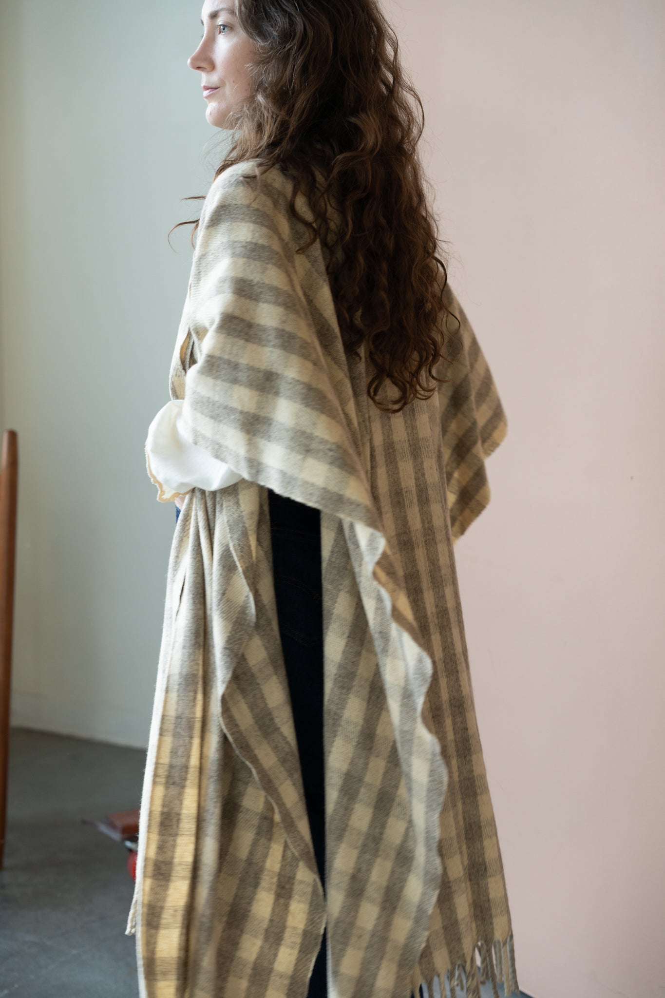 Checkered Wool Cape