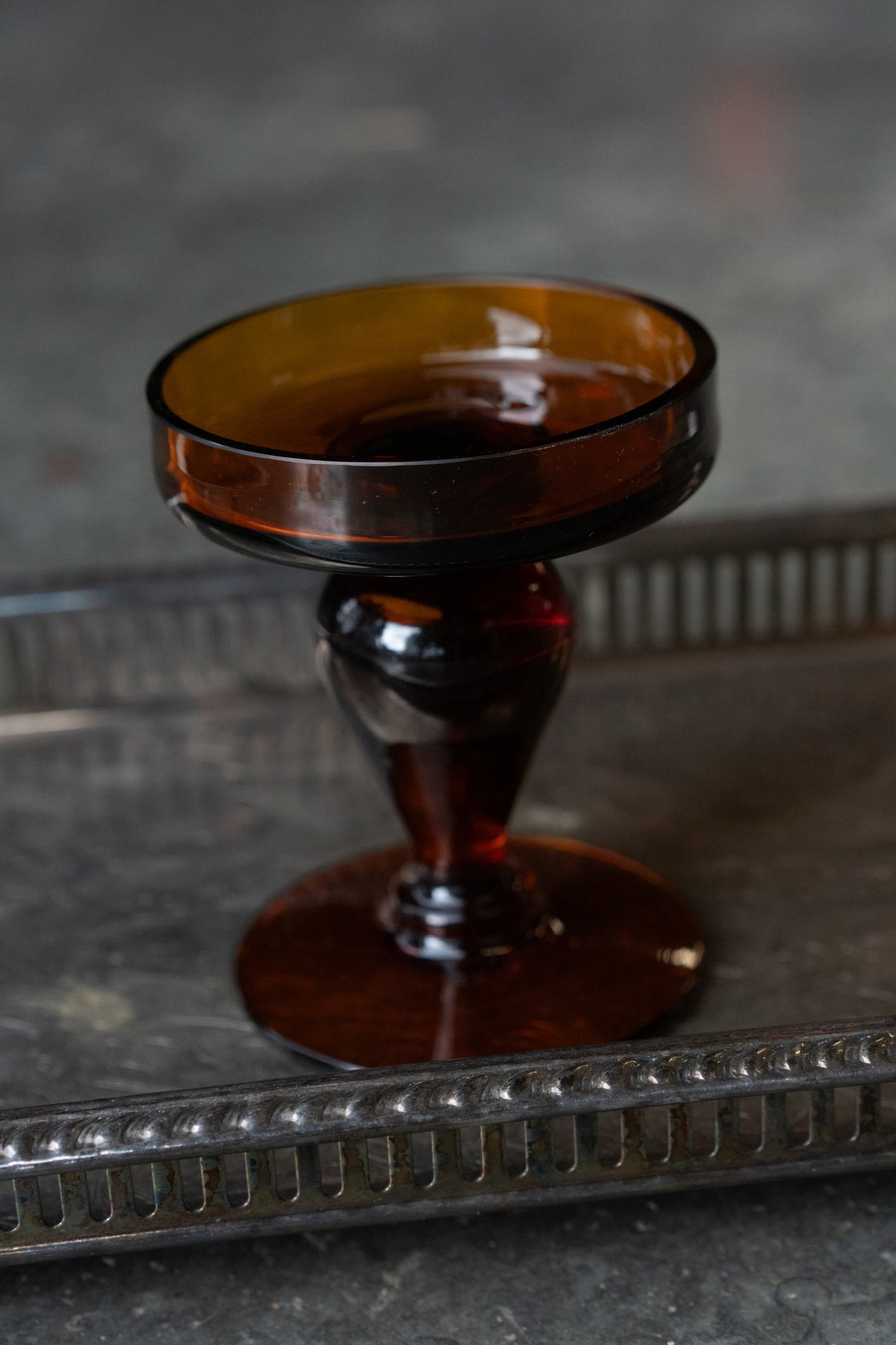 Amber Glass Pedestal Candle Holder