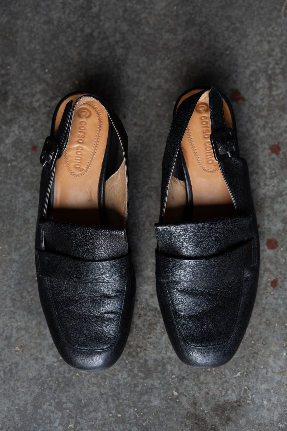 Corso Como Black Leather Slingback Loafers