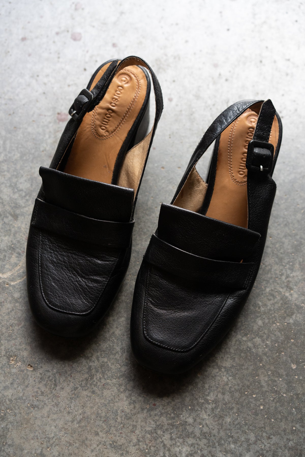 Corso Como Black Leather Slingback Loafers