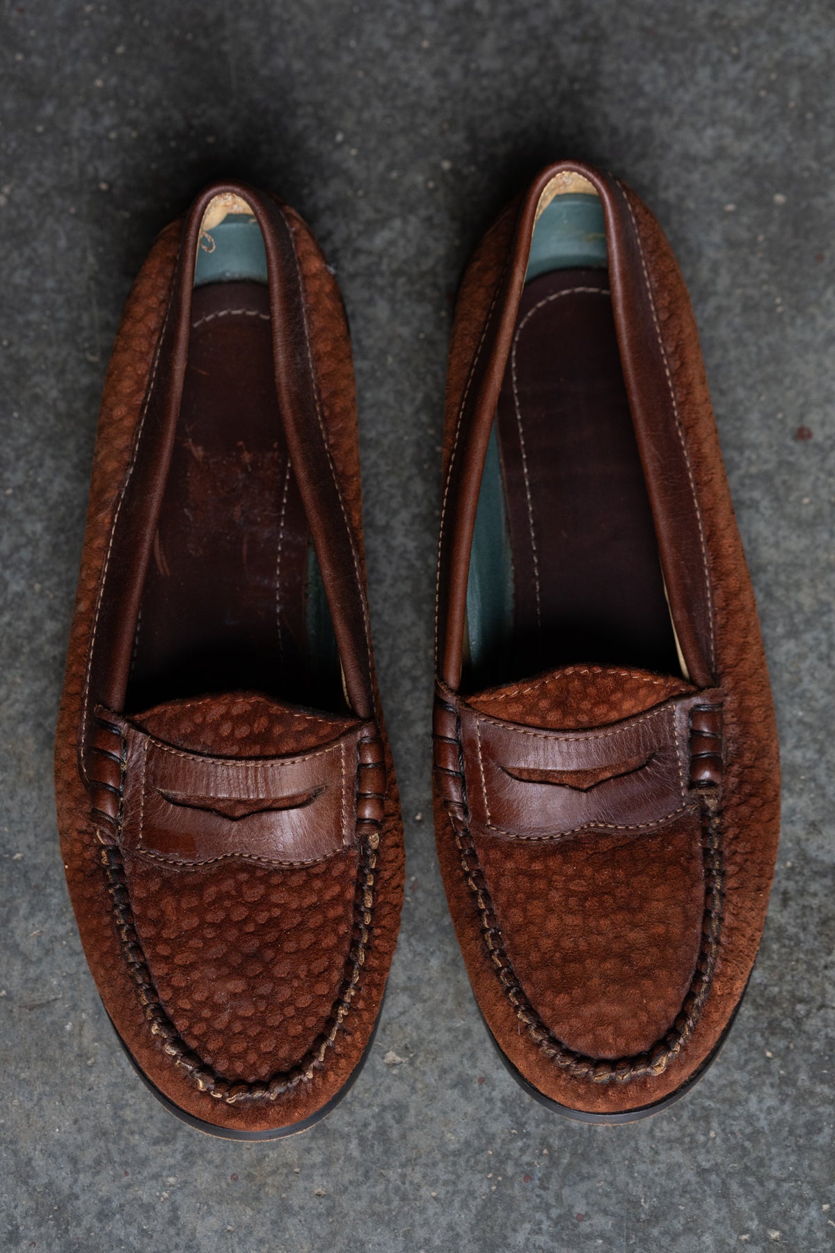 Copper Brown Textured Leather Penny Loafers