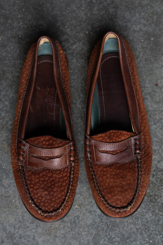 Copper Brown Textured Leather Penny Loafers