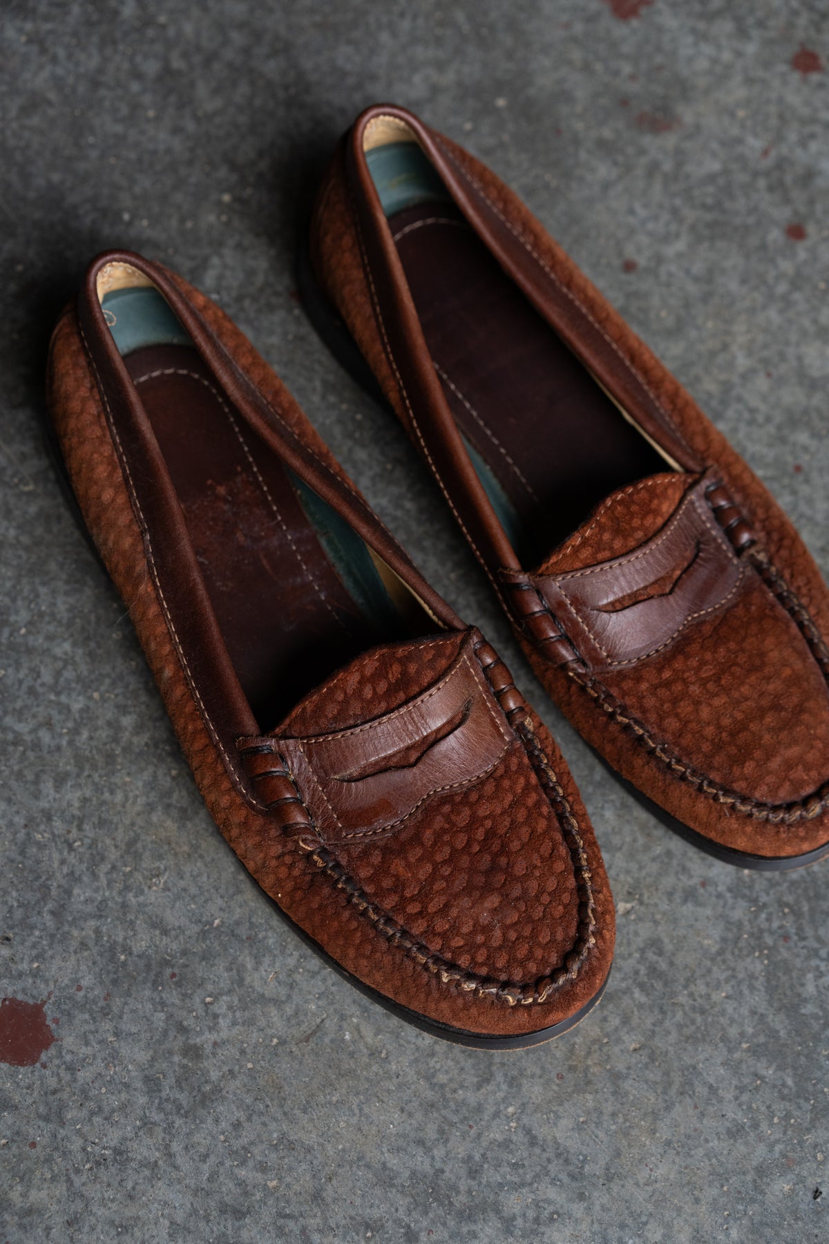 Copper Brown Textured Leather Penny Loafers