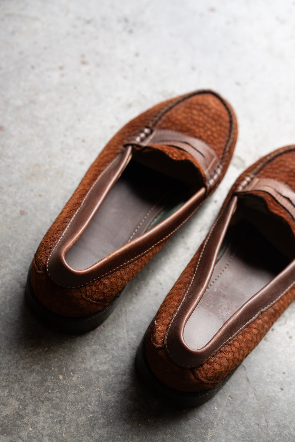 Copper Brown Textured Leather Penny Loafers
