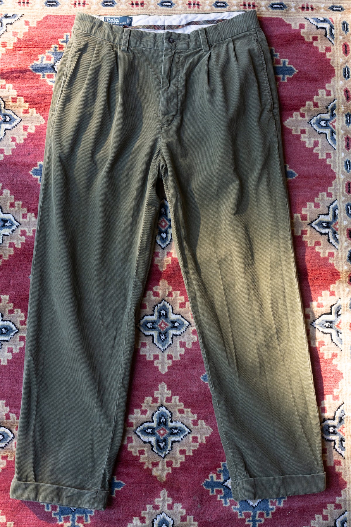 Polo RL Olive Green Corduroy Pleated Trousers