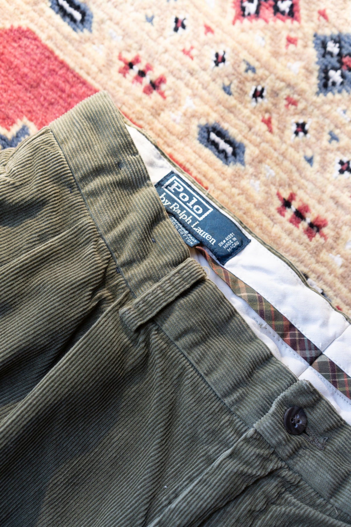 Polo RL Olive Green Corduroy Pleated Trousers