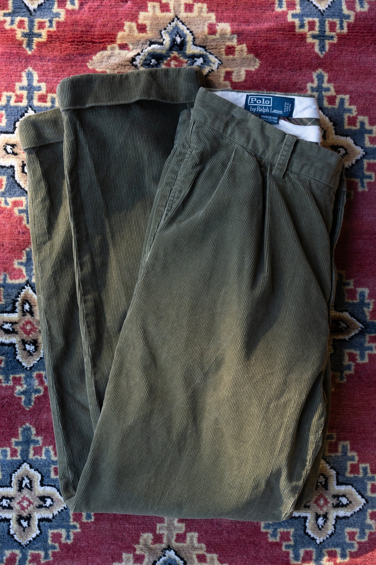 Polo RL Olive Green Corduroy Pleated Trousers