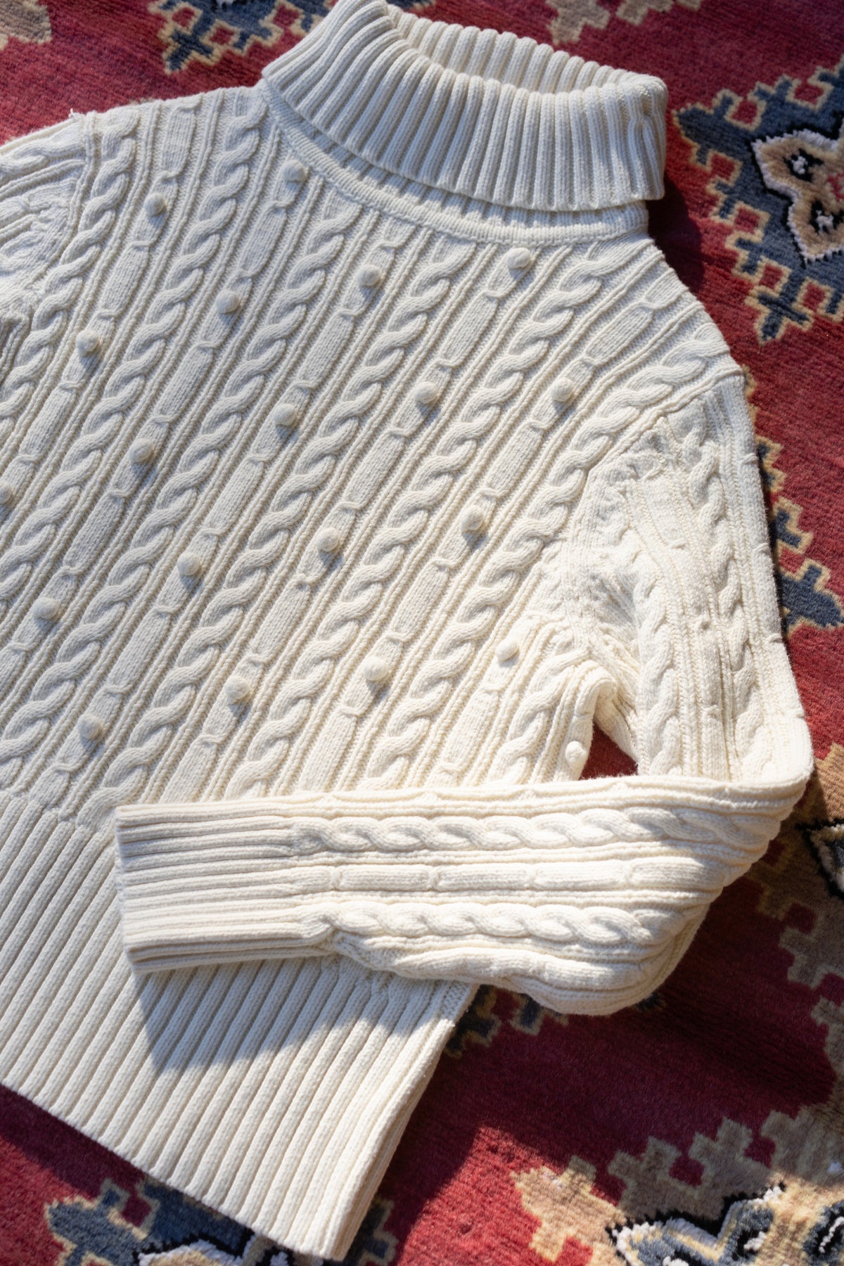 Liz Claiborne Cream Cotton Cable Knit Turtleneck Sweater
