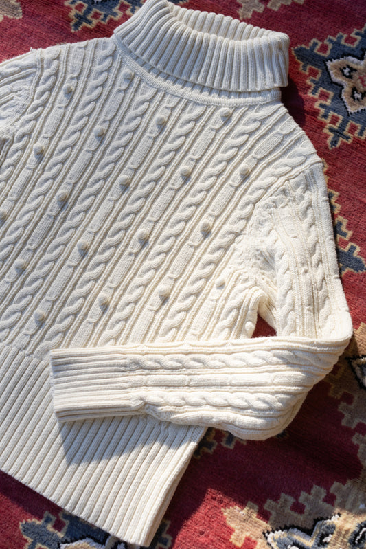 Liz Claiborne Cream Cotton Cable Knit Turtleneck Sweater