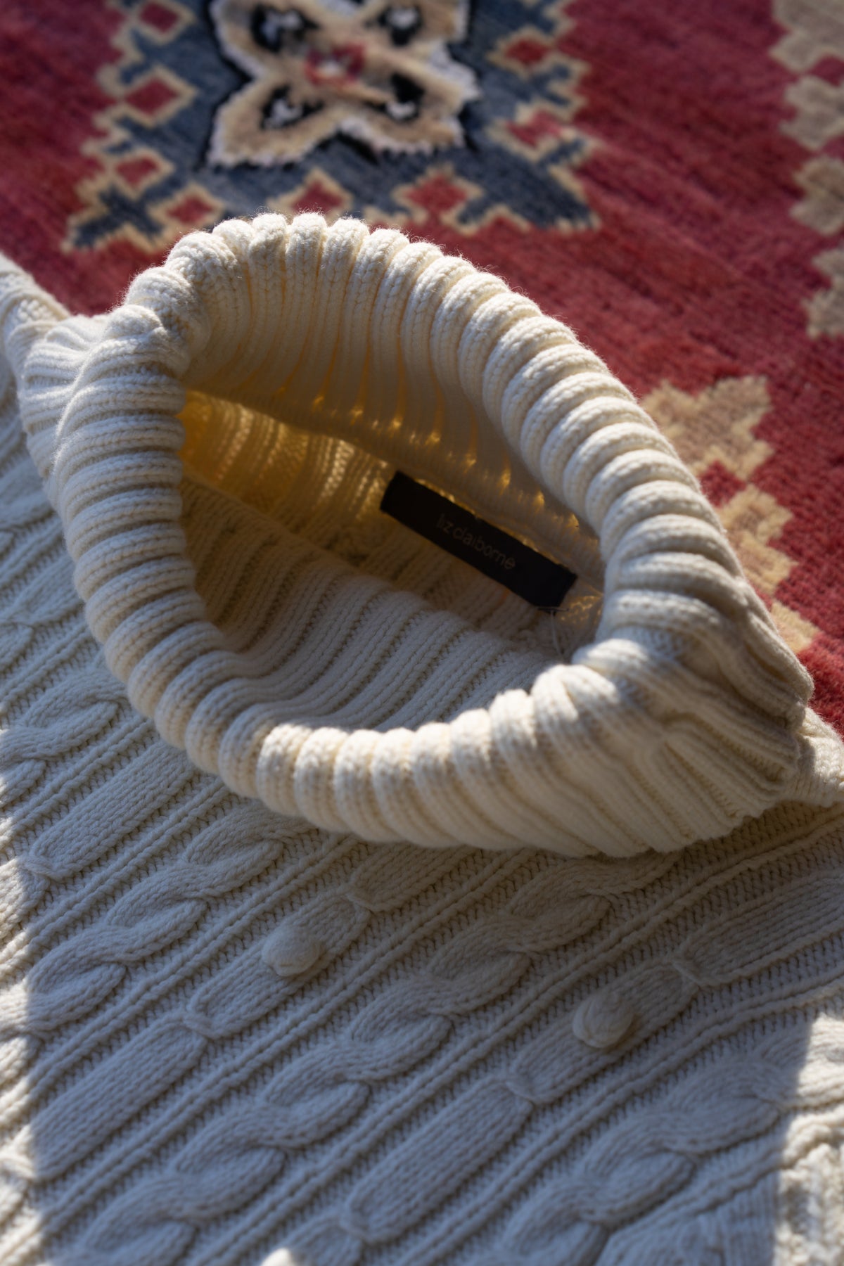 Liz Claiborne Cream Cotton Cable Knit Turtleneck Sweater