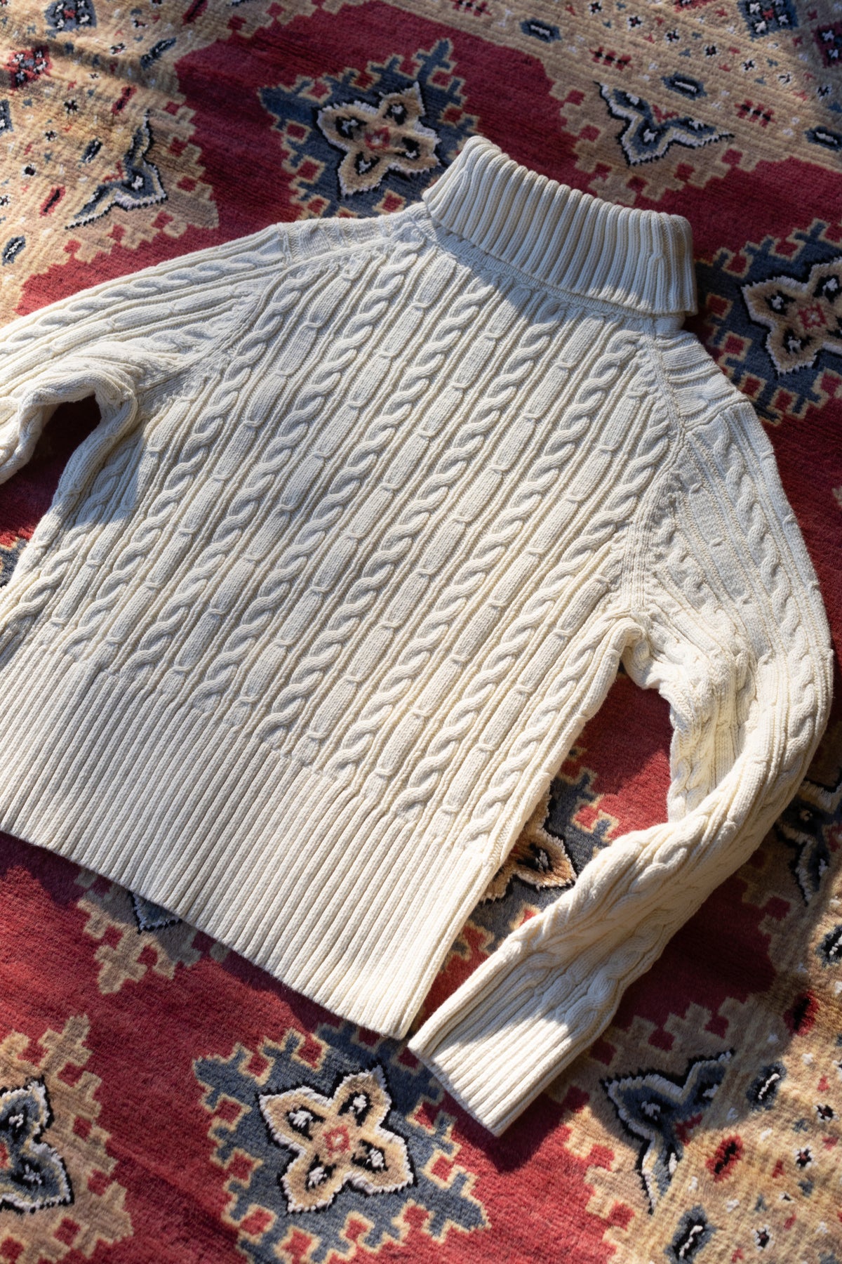 Liz Claiborne Cream Cotton Cable Knit Turtleneck Sweater