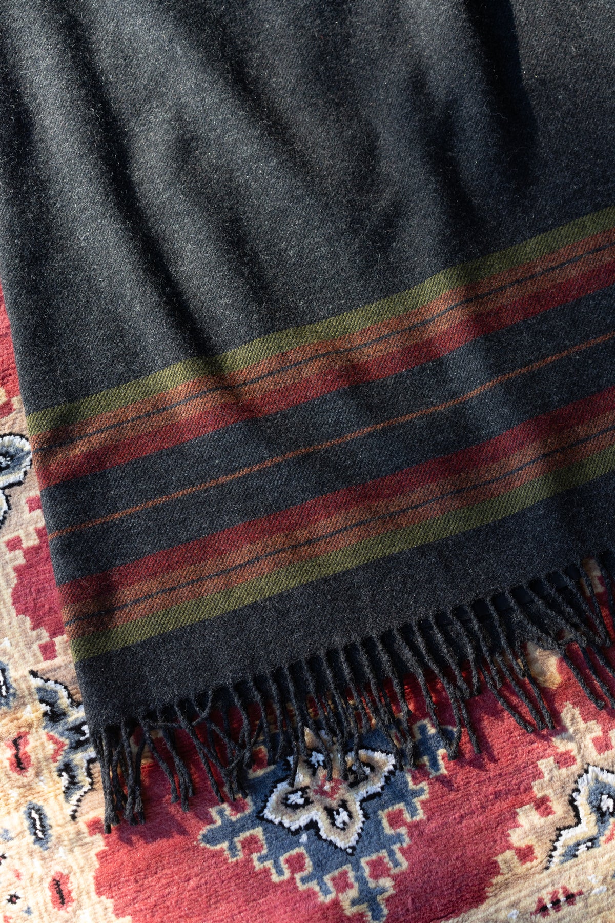 Sundance Charcoal Wool Striped Fringe Skirt